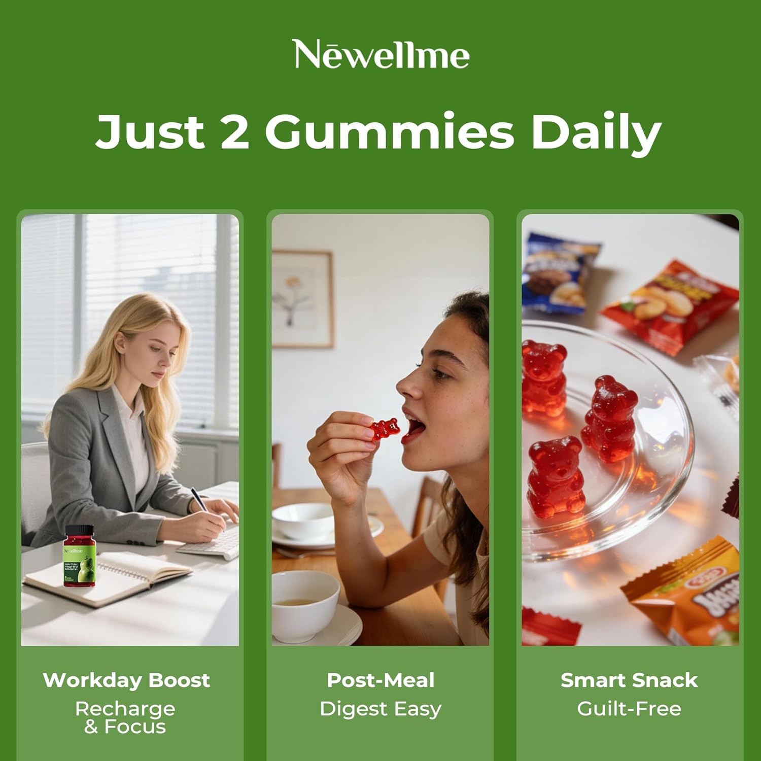 NEWELLME Sugar-Free Apple Cider Vinegar Gummies for Metabolism – 1000mg ACV
