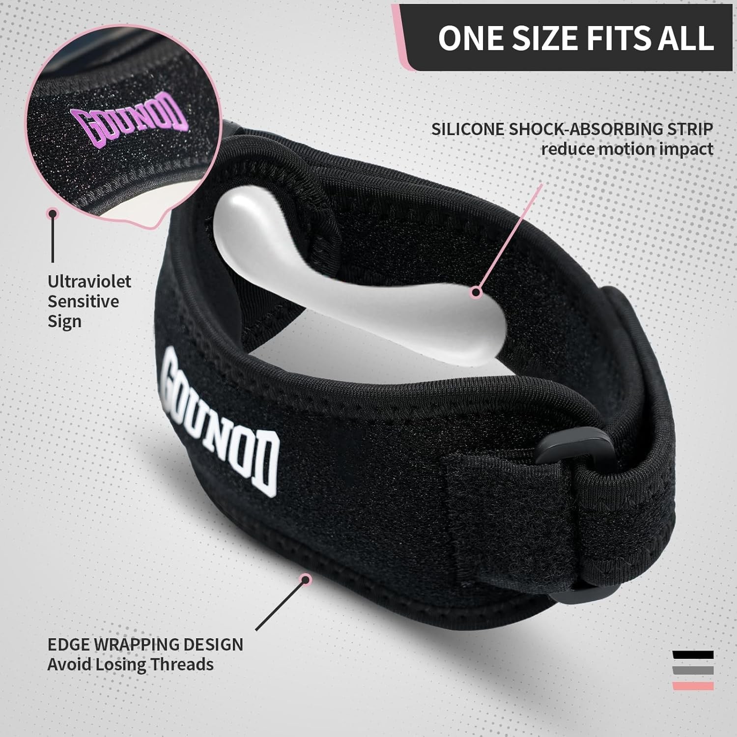 GOUNOD Patellar Tendon Support Strap 2 Pack,Knee for One Size, Black