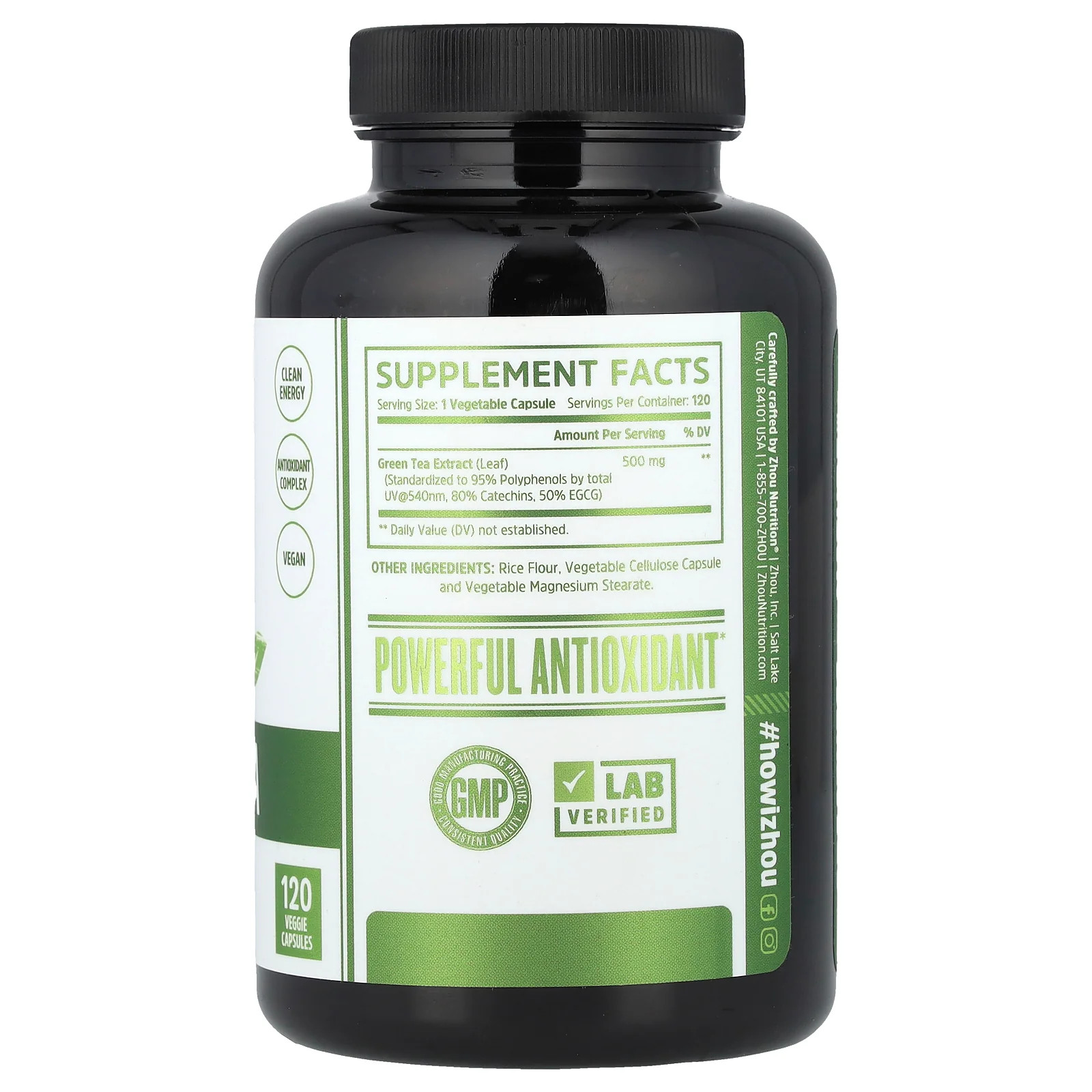 2 X Zhou Nutrition, Green Tea Extract, 500 mg, 120 Veggie Capsules