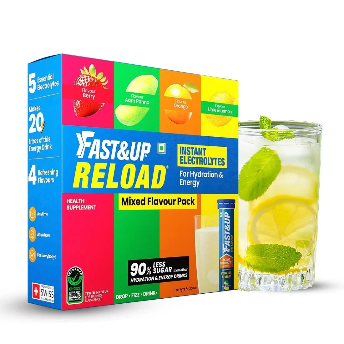 Fast&Up Reload Berry Aam Panna Orange Lime & Lemon Vitamins Tablets