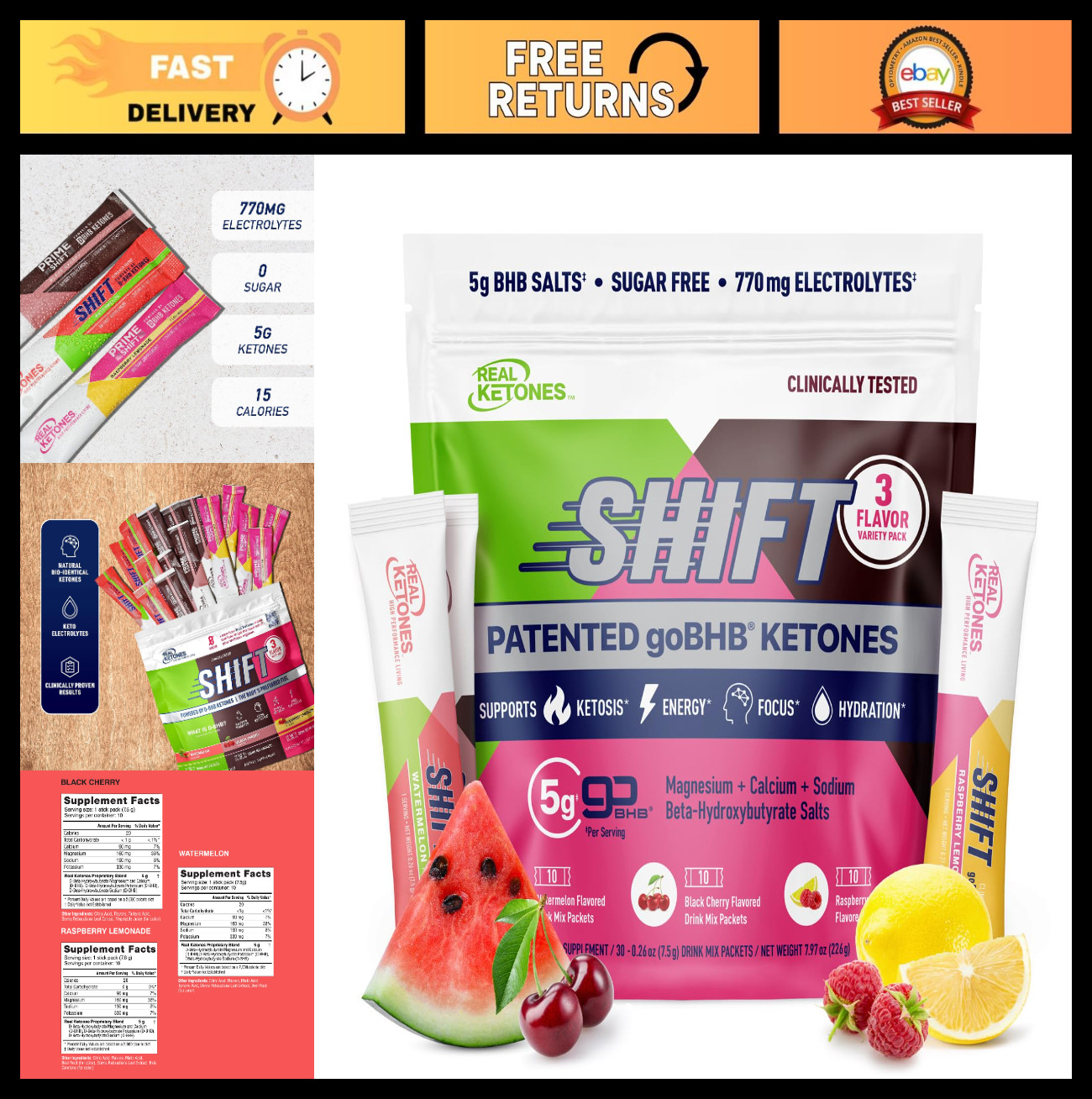 Keto BHB Exogenous Ketones Drink Mix – Sugar-Free Electrolytes Powder, 30 Pack