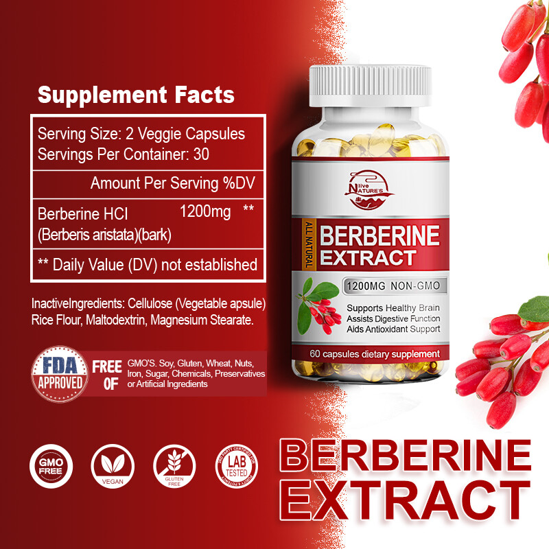 Premium Berberine HCL 1200mg High Potency Anti-inflammatory,Blood Sugar Support