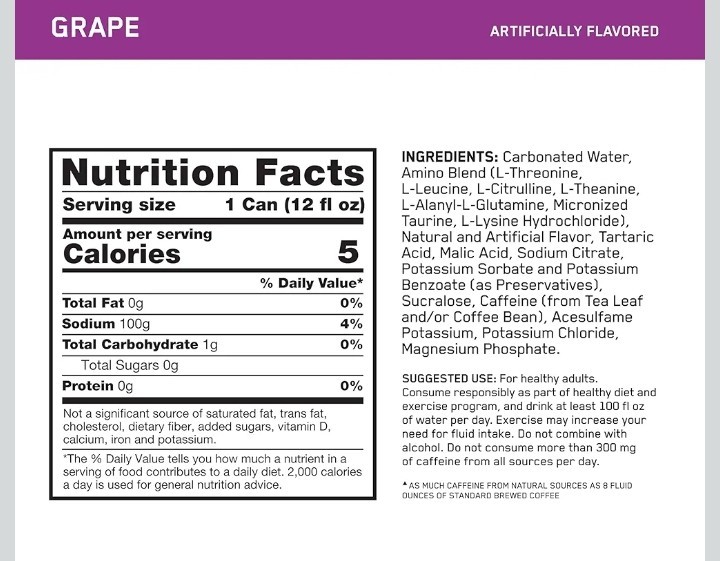 Amino Energy Sparkling Hydration Drink – Sugar Free Grape, 12 Pack (12 Fl Oz)