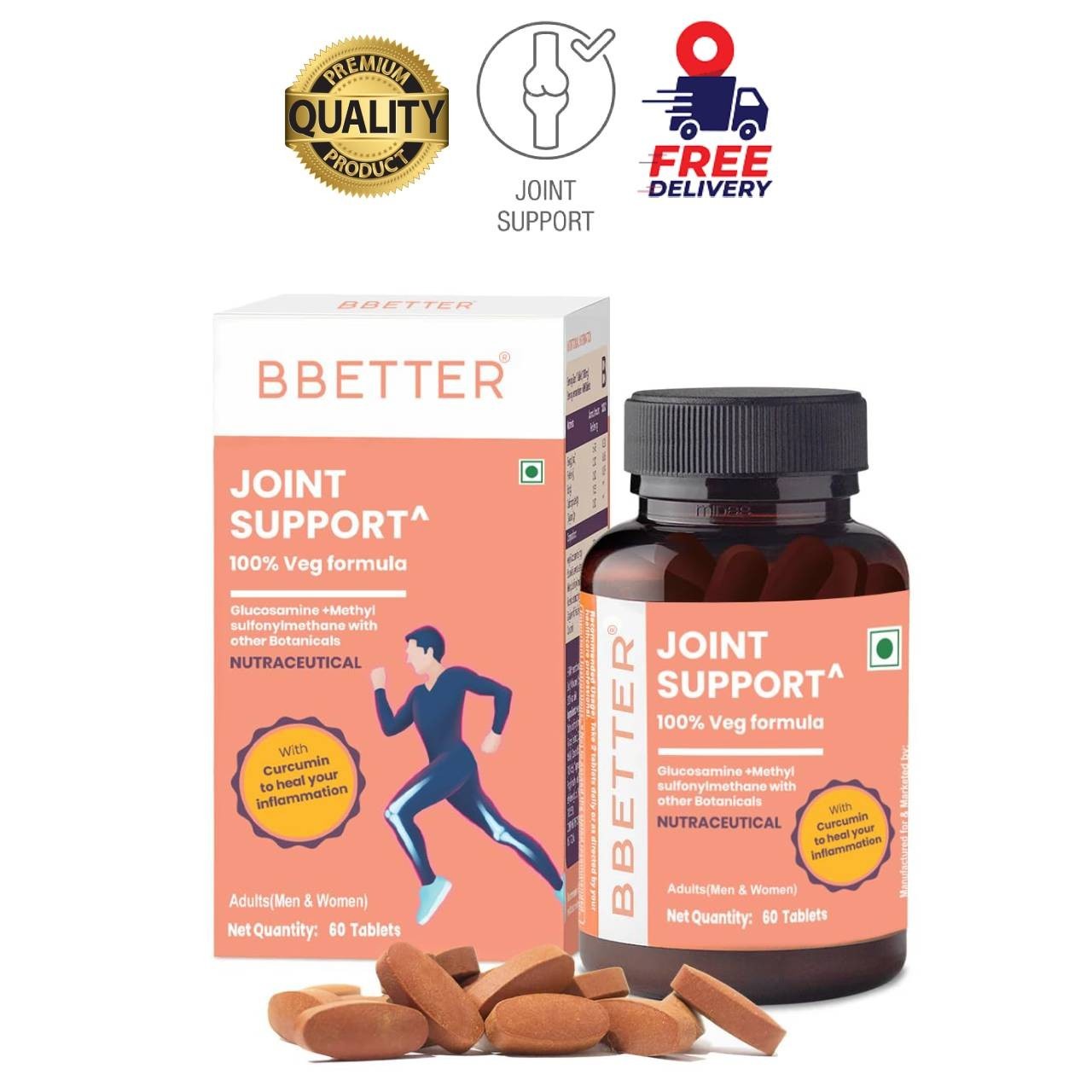 B.BETTER Joint Support Glucosamine MSM Tablets 60 Count