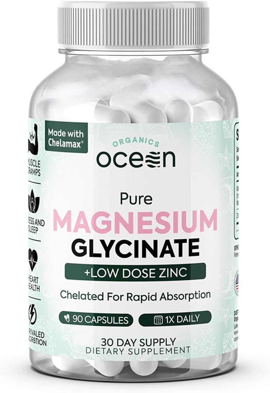 Organics Ocean Pure Magnesium Glycinate featuring Zinc – Maximum Strength