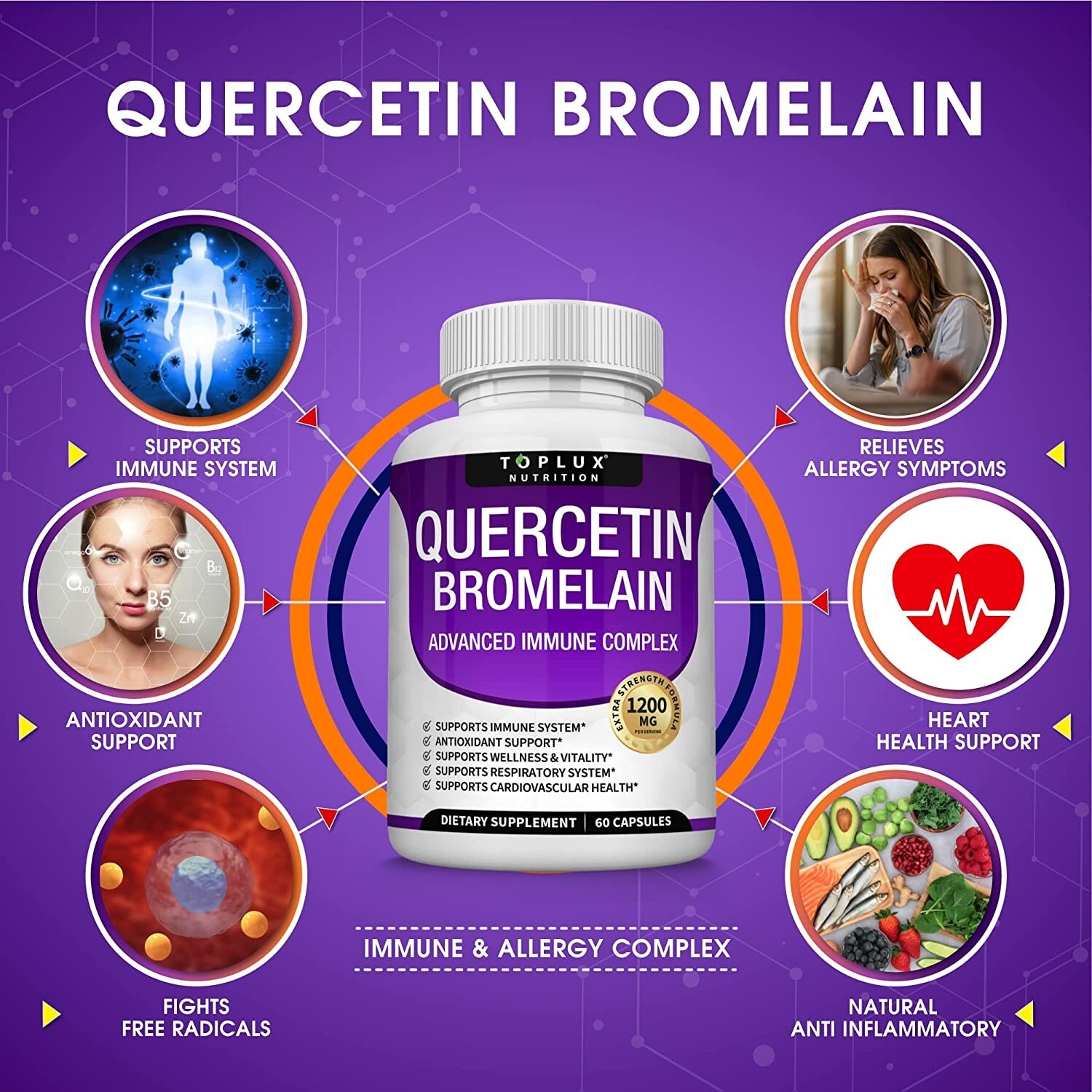 Quercetin With Bromelain 1200Mg – Natural Immune supplement, Vegetarian Capsules