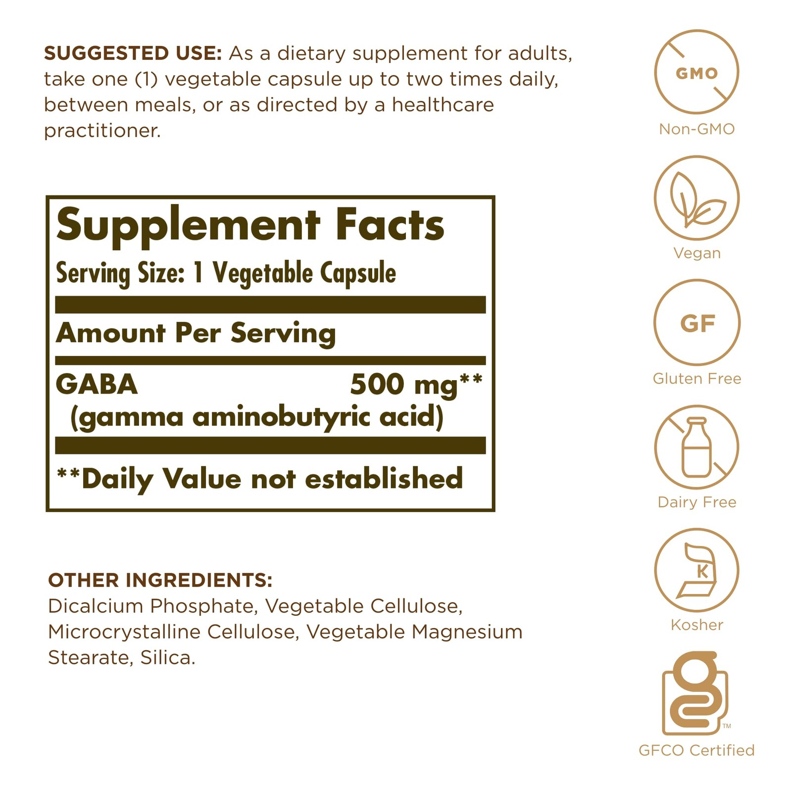 Solgar GABA 500 mg, 50 Vegetable Capsules – 50 count (Pack of 1), Default