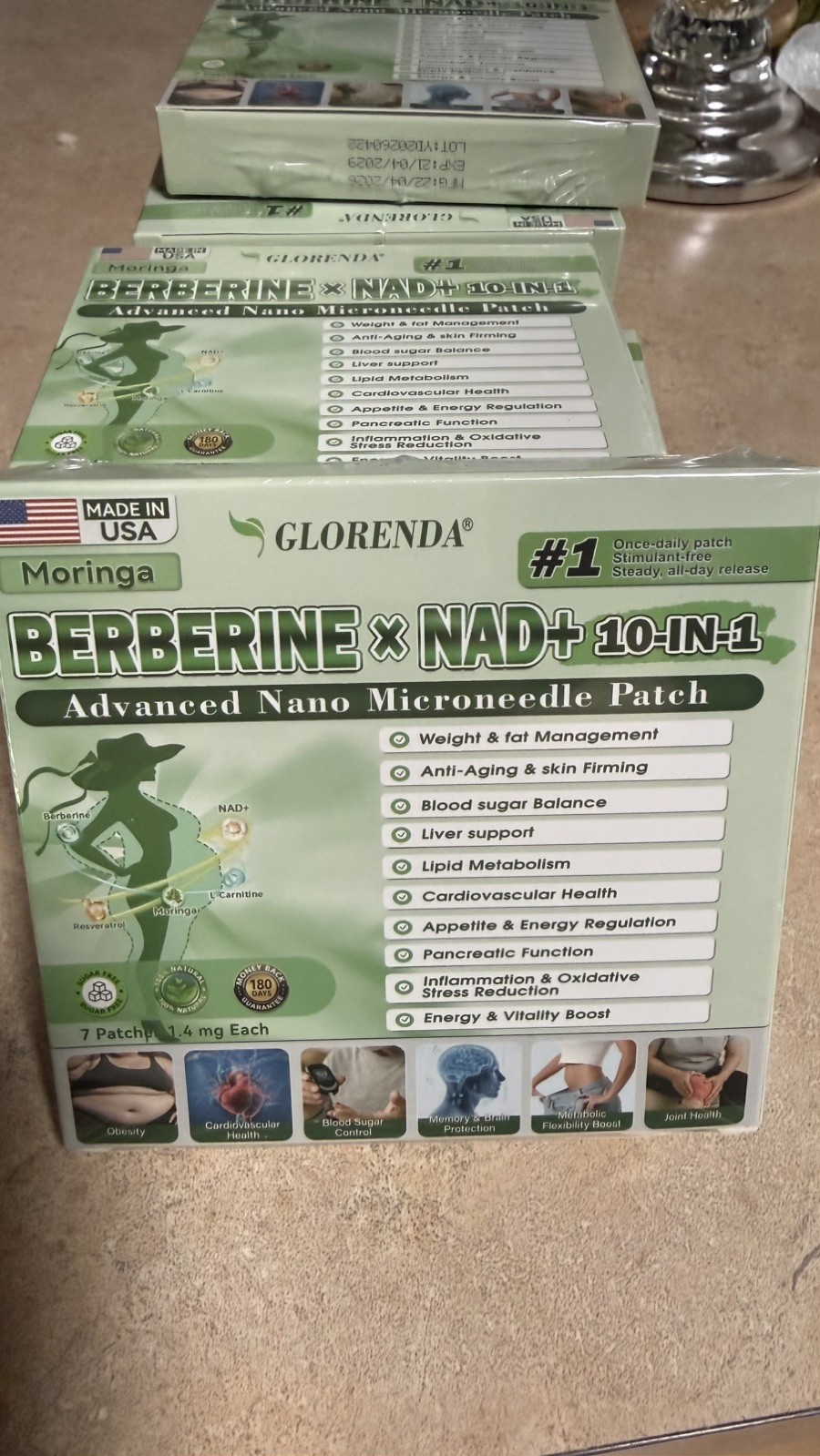 GLORENDA Berberine Patches Moringa & NAD 10-in-1 Nano Microneedle Patch