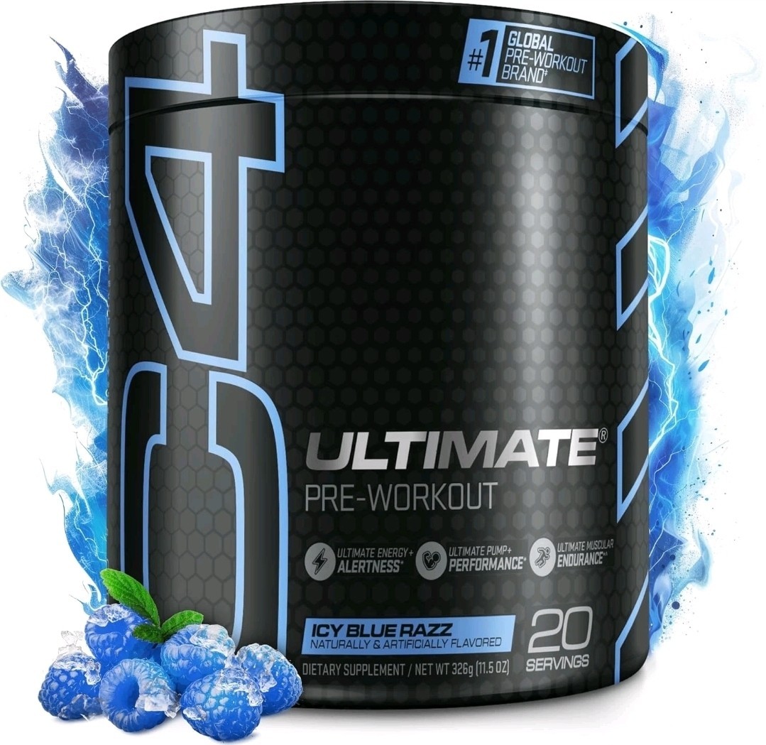 CELLUCOR C4 ULTIMATE Pre Workout Powder ICE BLUE RAZZ 20 Servings Exp 6/2026