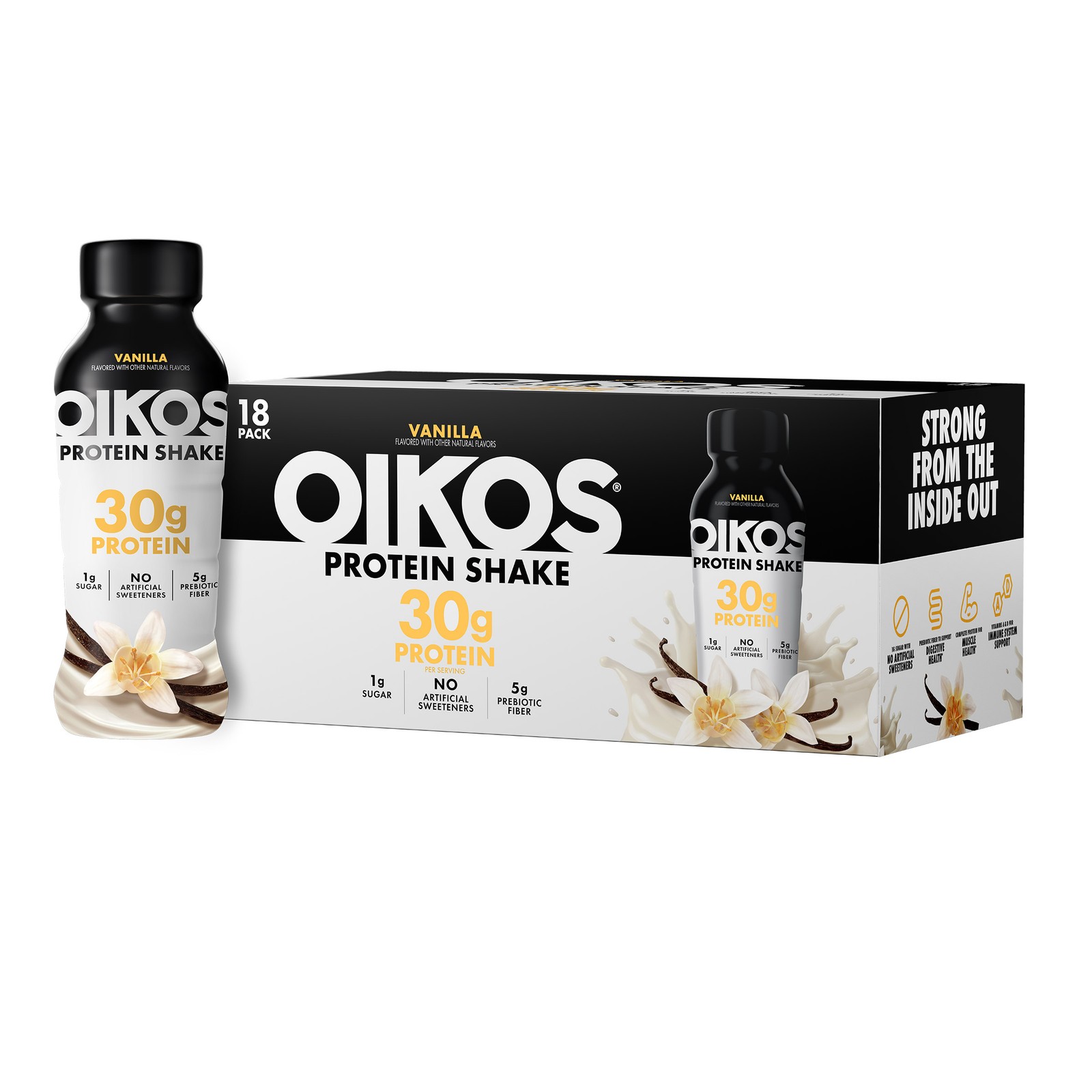 Oikos Vanilla Protein Shake, 30g Protein, 18 Bottles, 12 fl oz, 1g Sugar