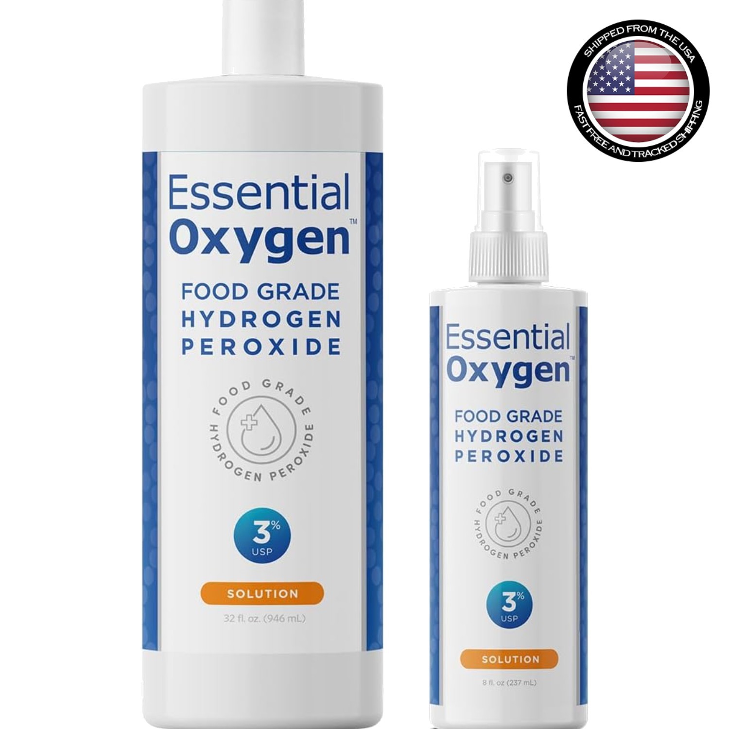 Natural 3% Hydrogen Peroxide – 8 fl oz Spray & 32 fl oz Bottle for Home & Health