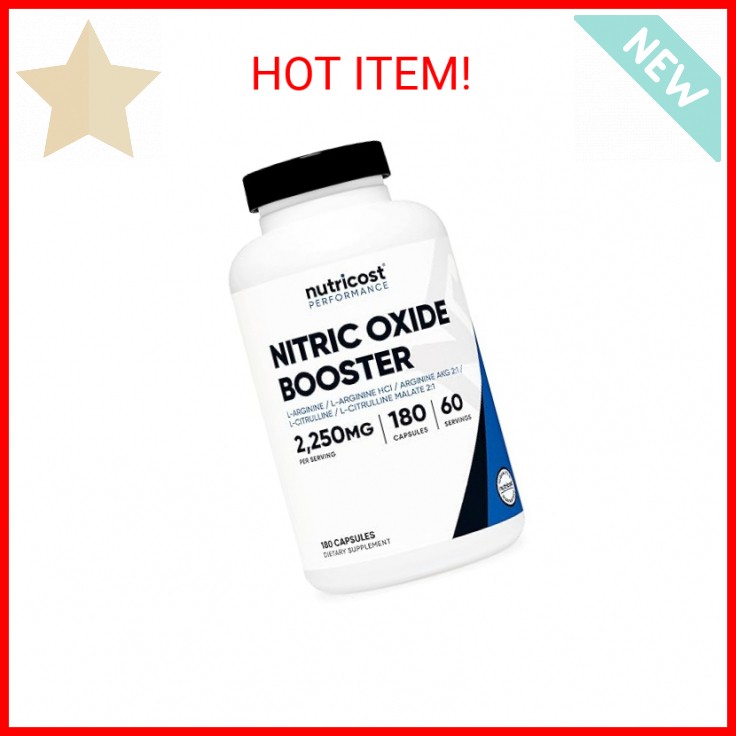 Nutricost Nitric Oxide Booster 2250mg, 180 Capsules – 750mg Per Casule, 60 Servi