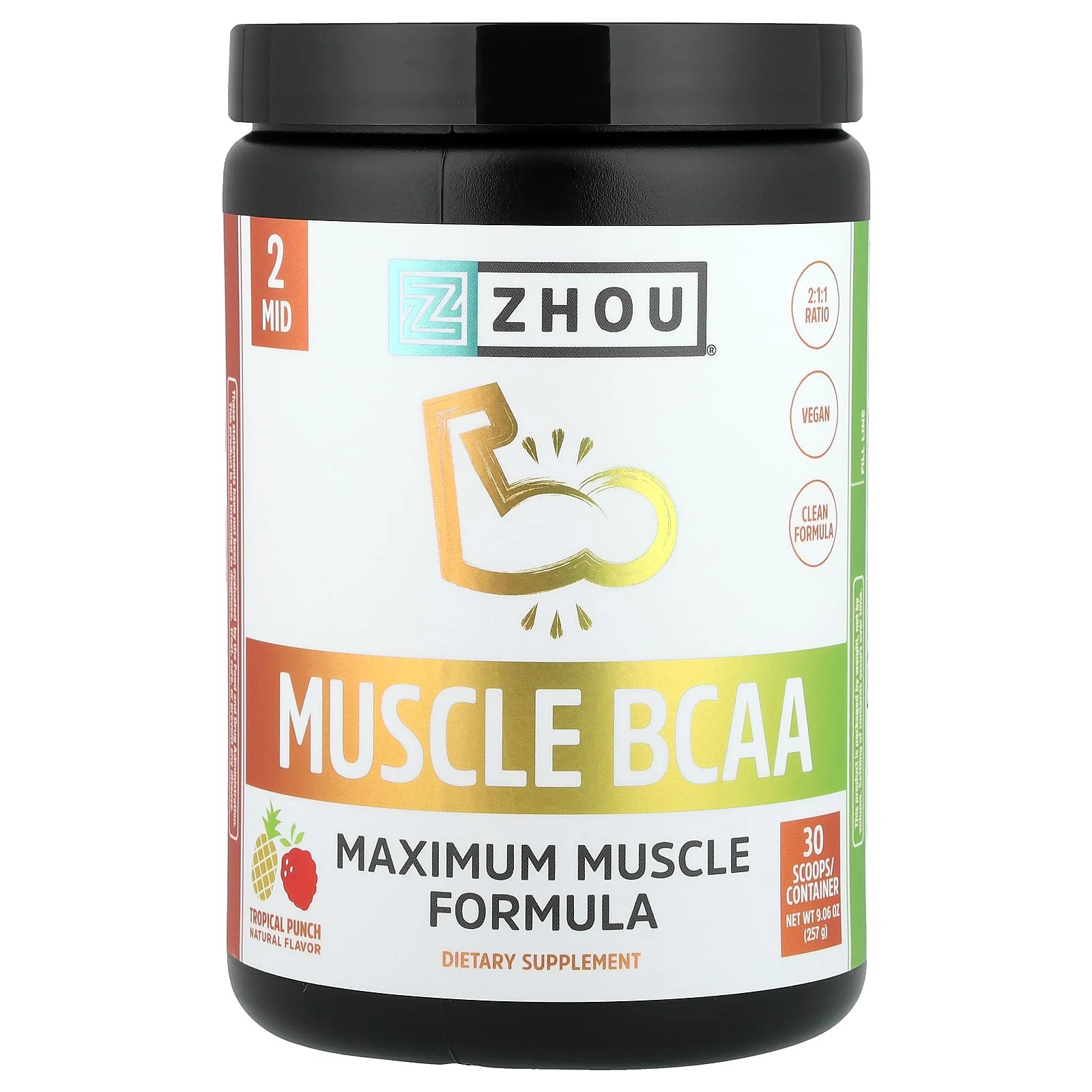 2 X Zhou Nutrition, Muscle BCAA, Tropical Punch, 9.06 oz (257 g)