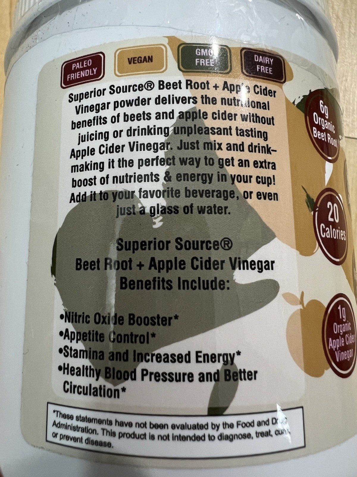Superior Source Organic Beet Root & Apple Cider Vinegar Powder 7.4oz Vegan Paleo