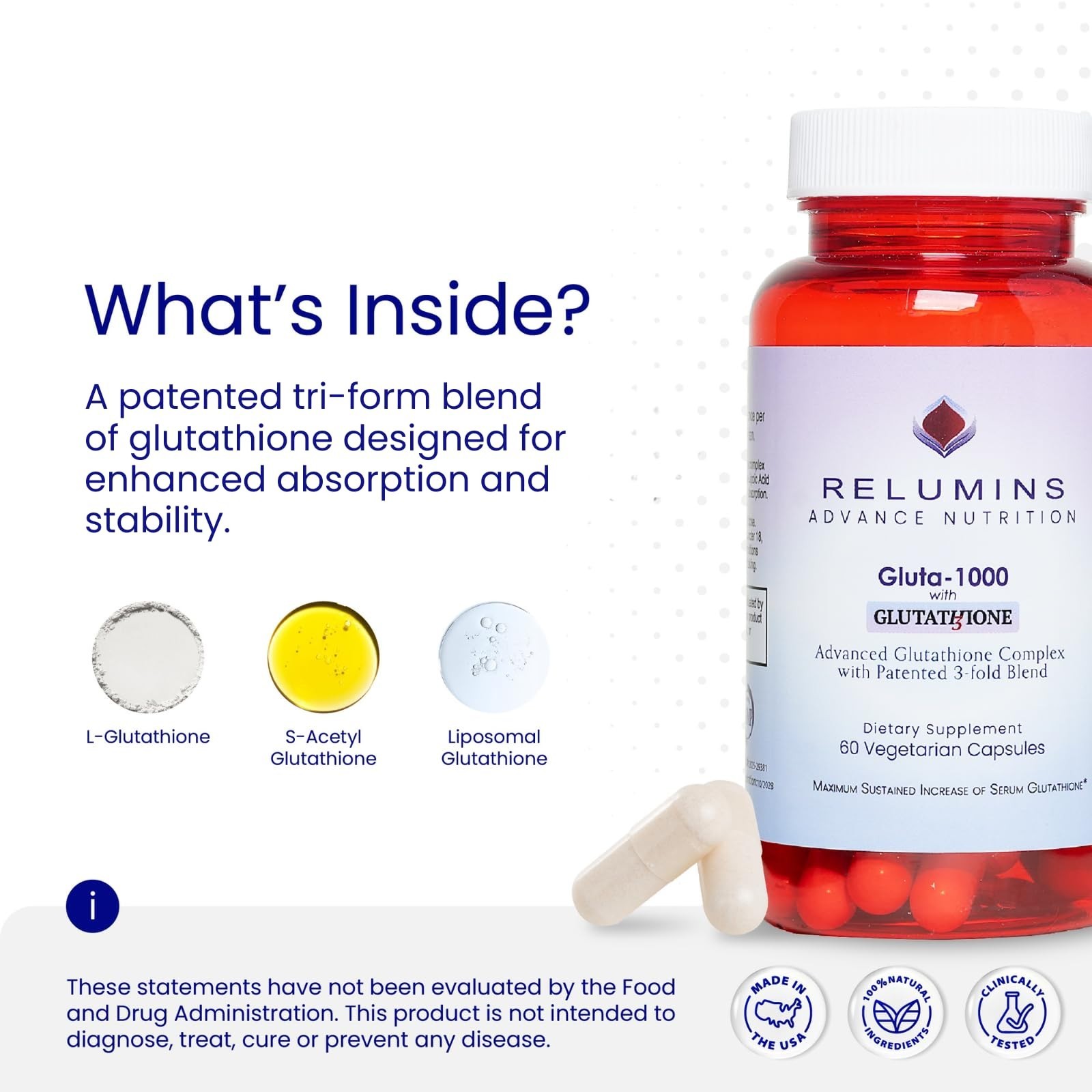 Relumins Advance Nutrition Gluta-1000 Dietary Supplement 60 Vegetarian Capsules