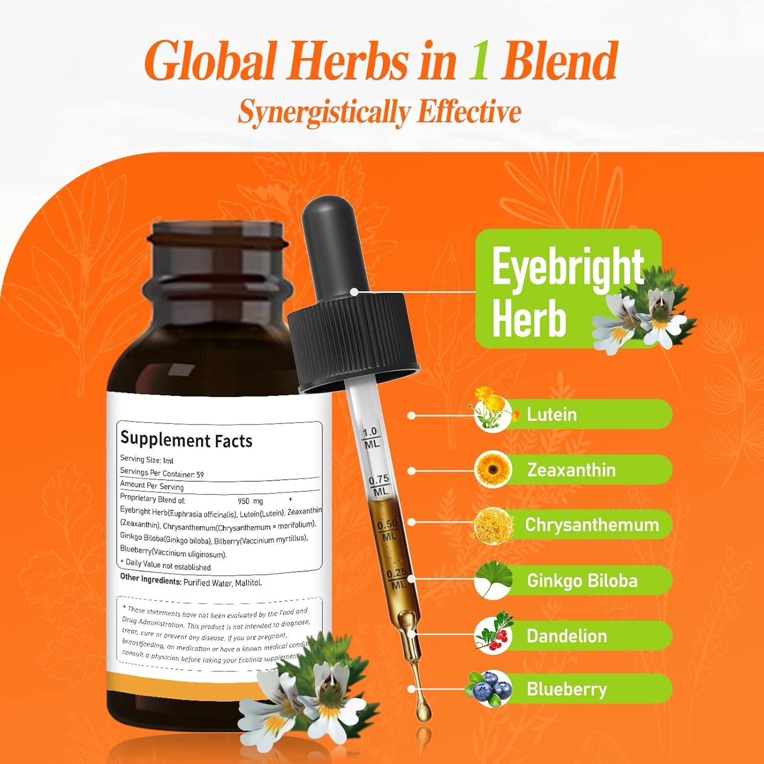 Natural Eye Comfort Drops – Euphrasia Officinalis & Blueberry Extract, 2 oz