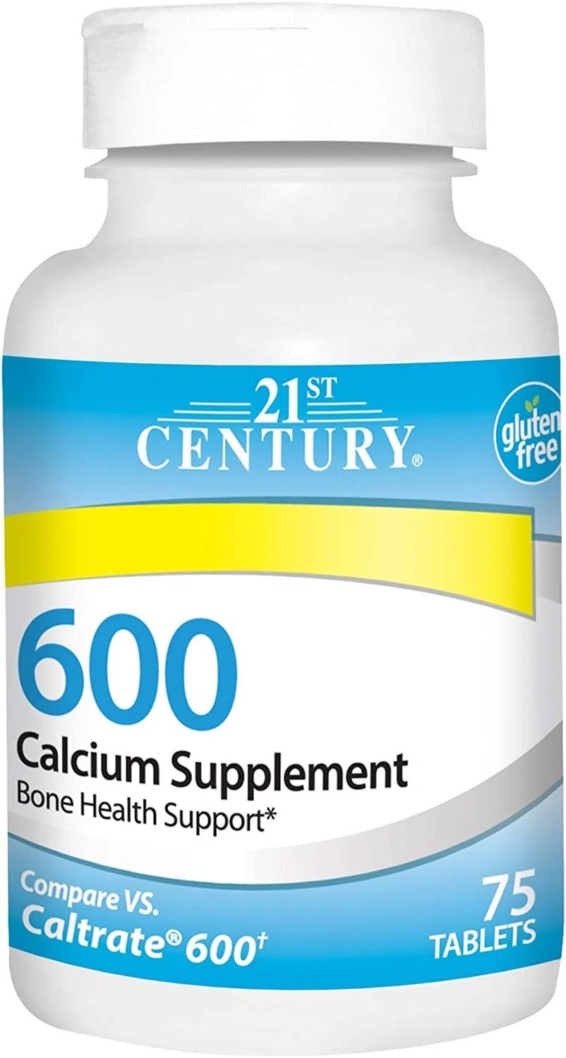 21st Century Calcium 600mg Tablets, 75 Count, Bone Health Supplement, Gluten-Fre