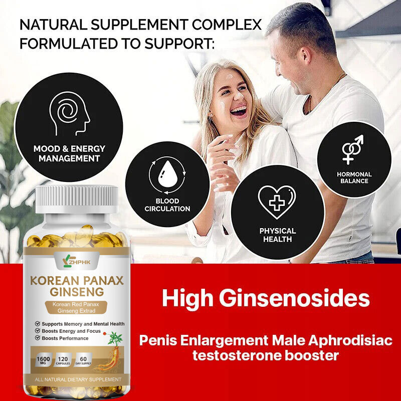 Red Korean Panax Ginseng 1600mg 120 Capsules – Energy/Endurance/Memory/Sex Drive