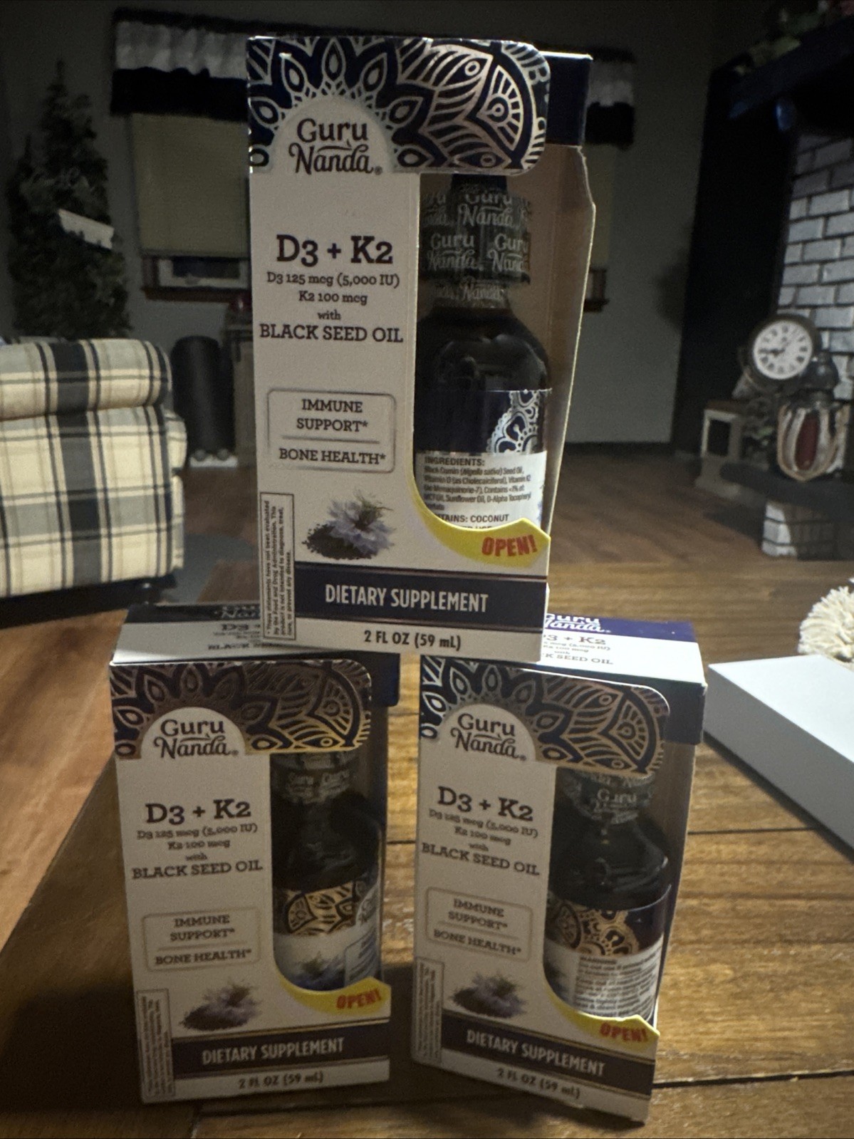 (3) Guru Nanda Black Seed Oil D3, K2 Immune & Bone Health – 2 Oz. New And Sealed