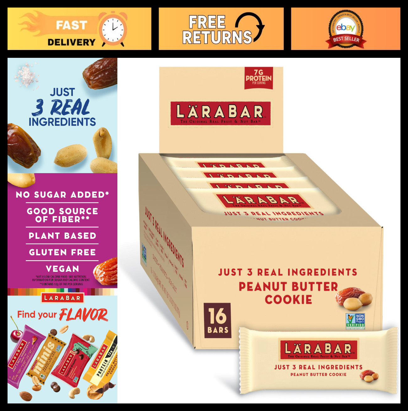 Peanut Butter Cookie Fruit & Nut Bars – Gluten Free, Vegan, 16 Count, 27.2 oz