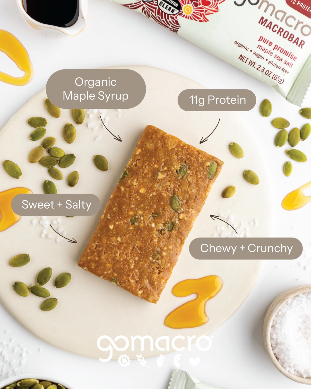 GoMacro MacroBar Organic Vegan Protein Bars Maple Sea Salt 2.3 Ounce Bars, 1…