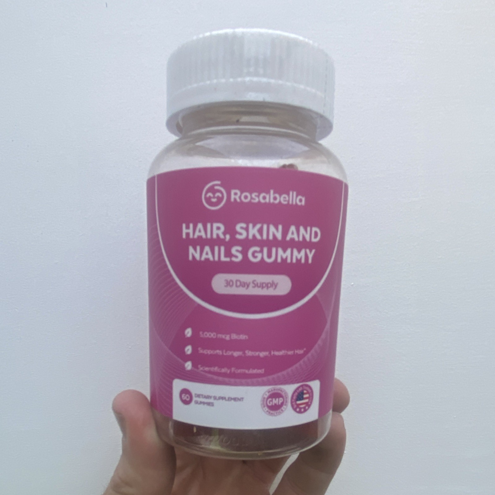 Rosabella Hair Skin & Nails Gummies 5000mcg Biotin Natural Flavor 60ct Unisex