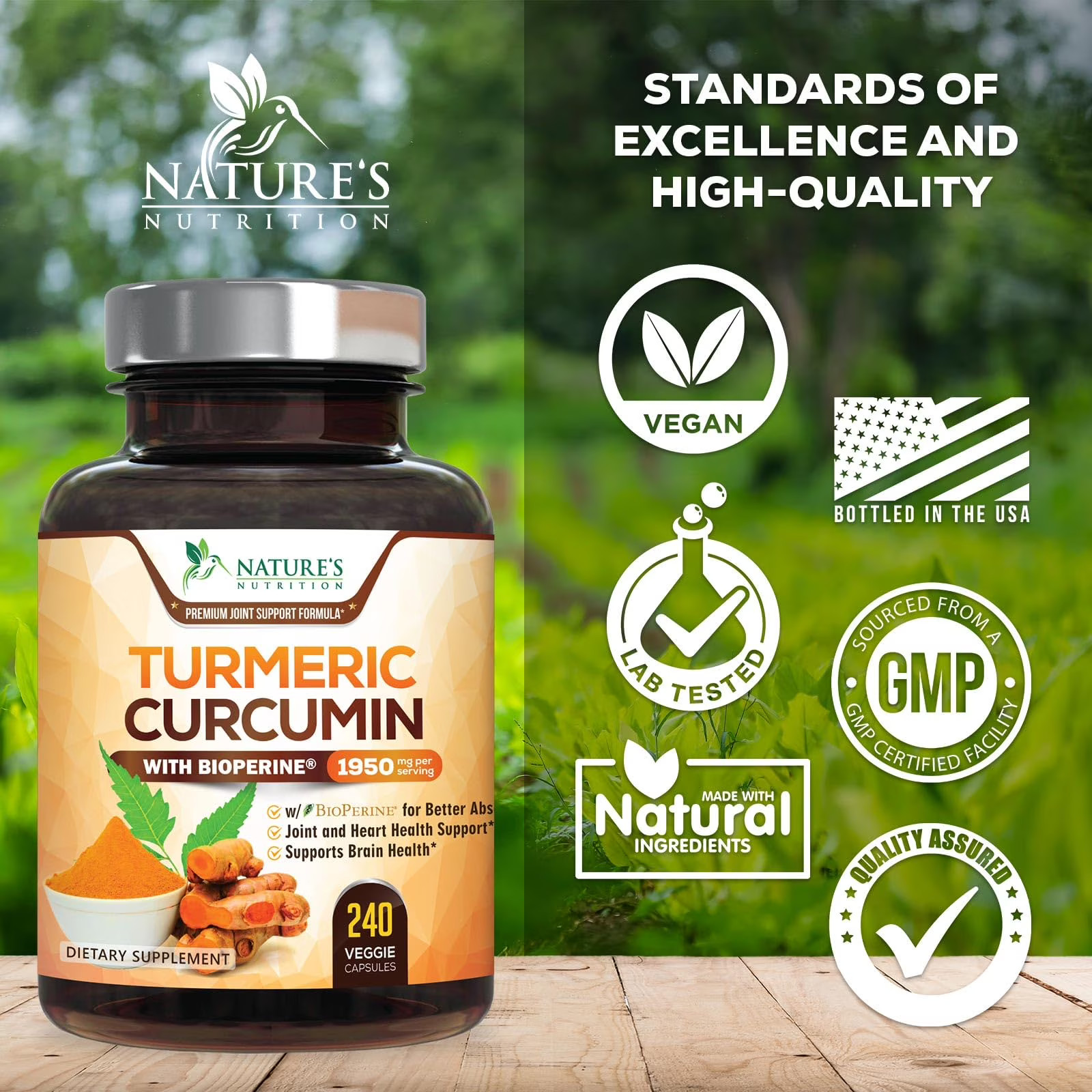 Turmeric Curcumin Supplement 95% Curcuminoids with BioPerine 240 Capsules