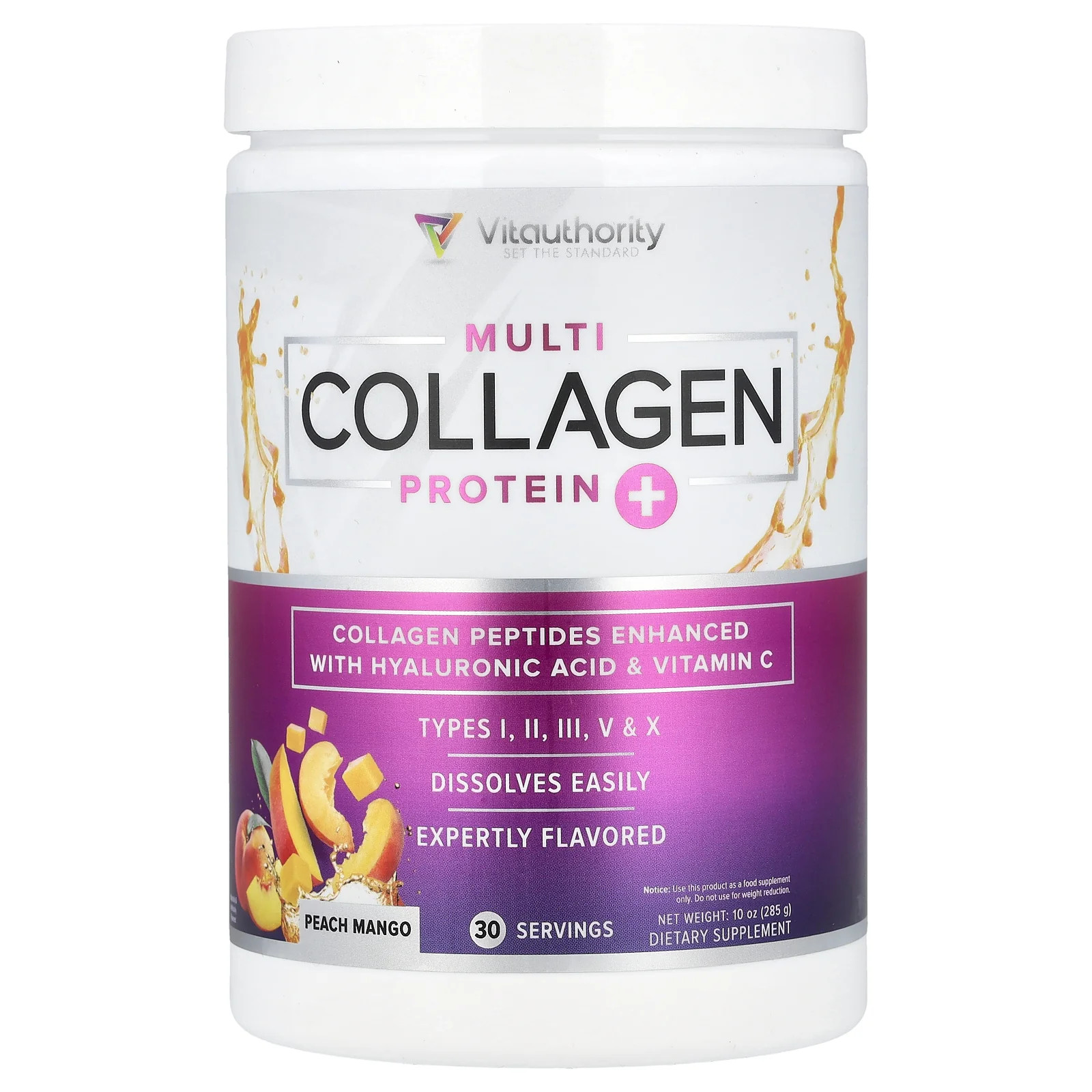 2 X Vitauthority, Multi Collagen Protein+, Peach Mango , 10 oz (285 g)