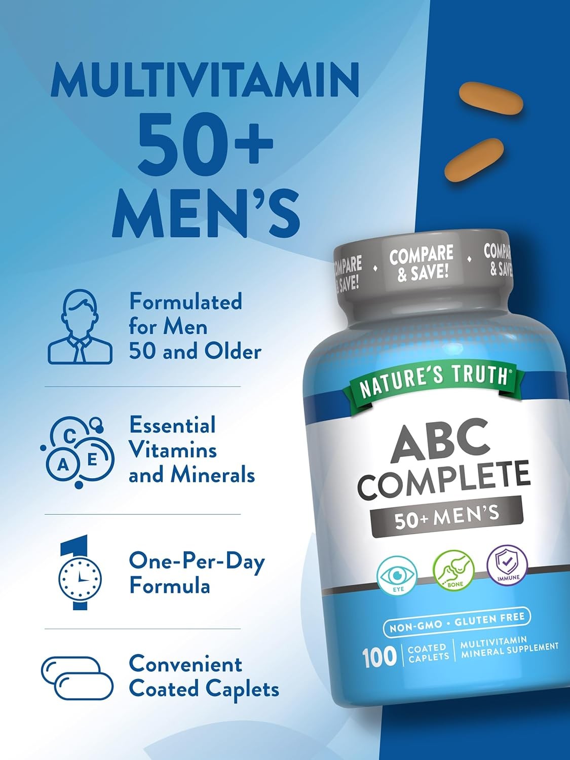 Multivitamin for Men 50 Plus | 100 Caplets | Adult One a Day | by Nature’s Truth