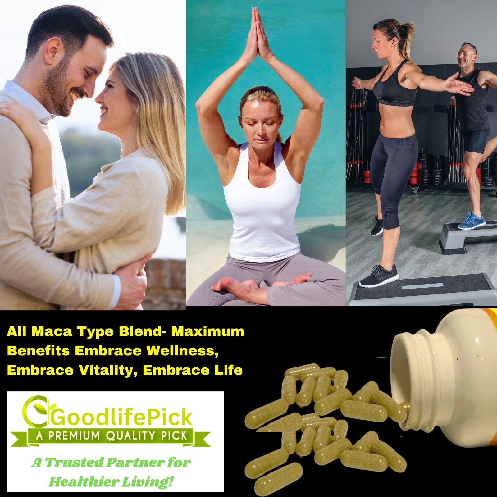 Best Maca Root Capsules. Yellow Maca Black Maca Red Maca & Black Pepper-150 Caps