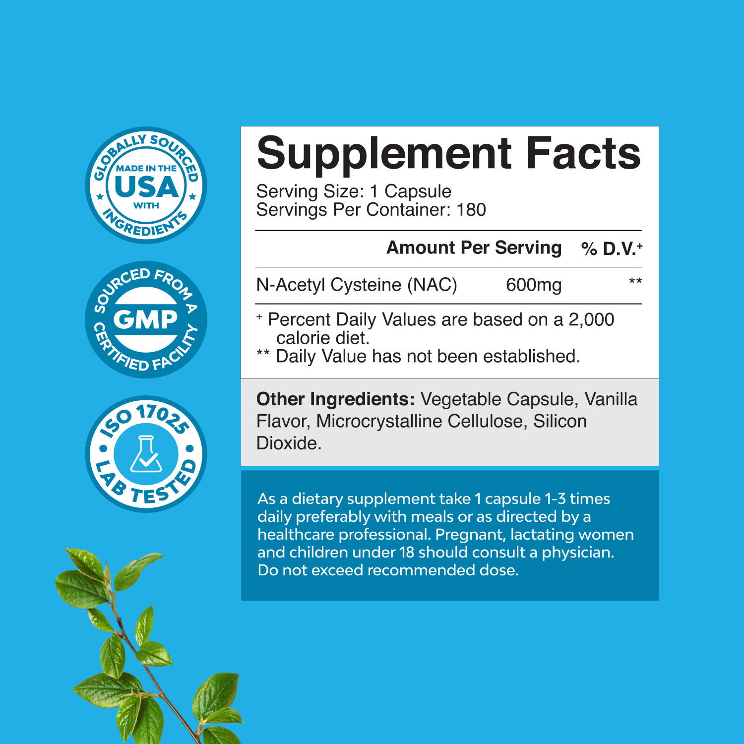 NAC Supplement N-Acetyl Cysteine 600mg – Potent Vegan High Absorption 180ct
