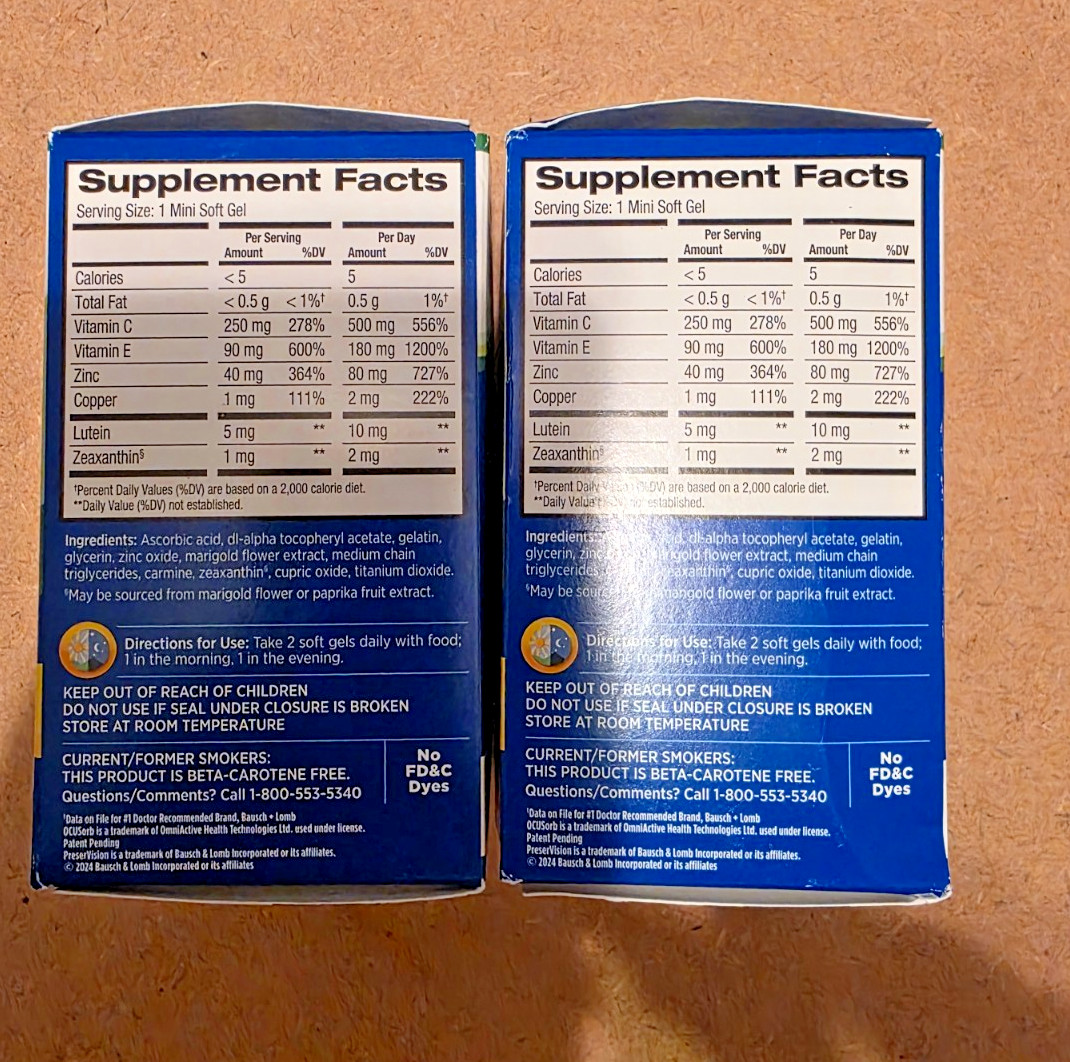 Lot of 2 Bausch+Lomb ~ PreserVision AREDS 2 Formula ~ 120 mini Softgels 08/27+