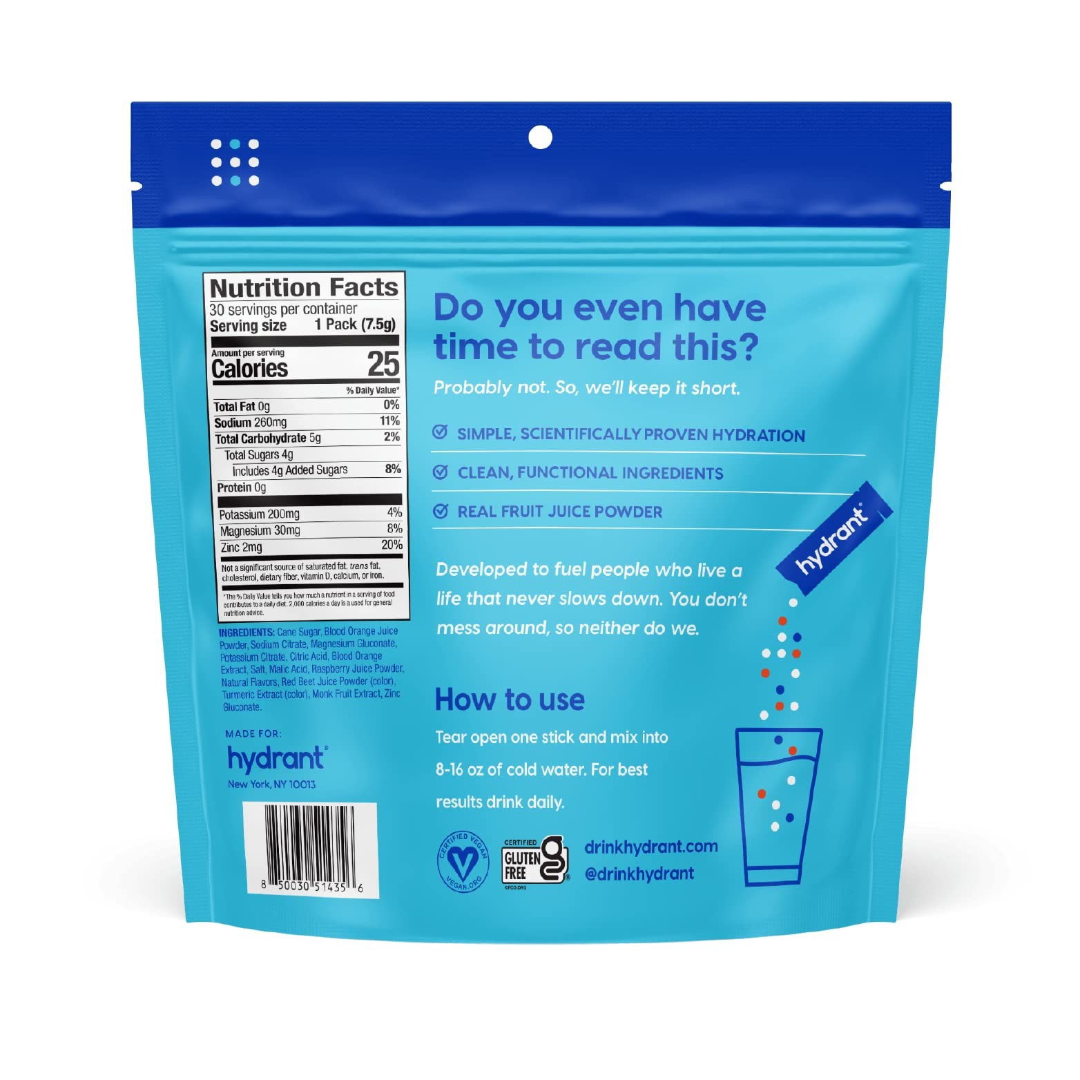 Hydrant Hydration Powder, Blood Orange Flavor, 30 Individual Instant Electro…