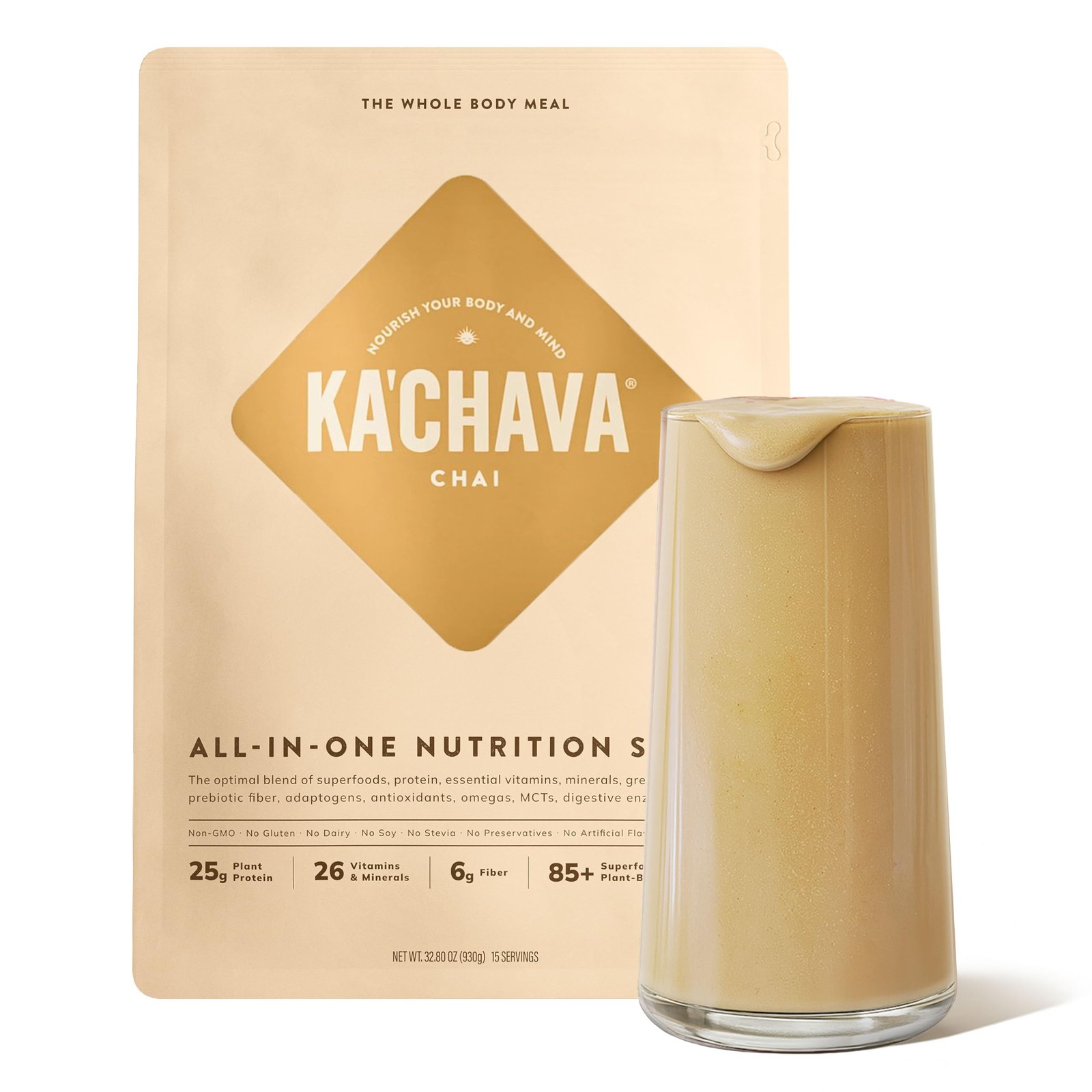 Ka’Chava Whole Body Meal Shake Chai 2 lb – Vegan Protein Powder (15 Servings)