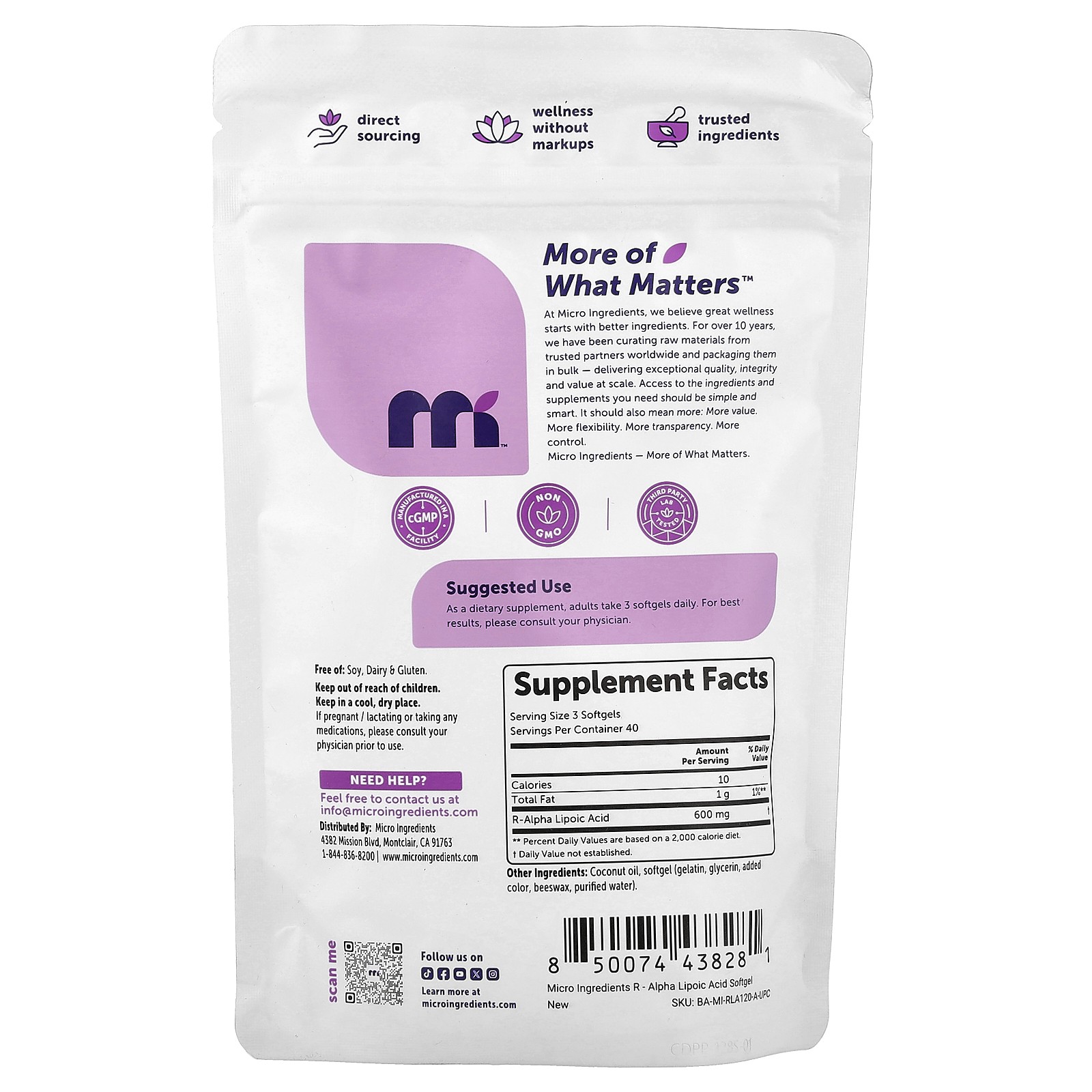 R-Alpha Lipoic Acid, 120 Softgels (200 mg per Softgel)