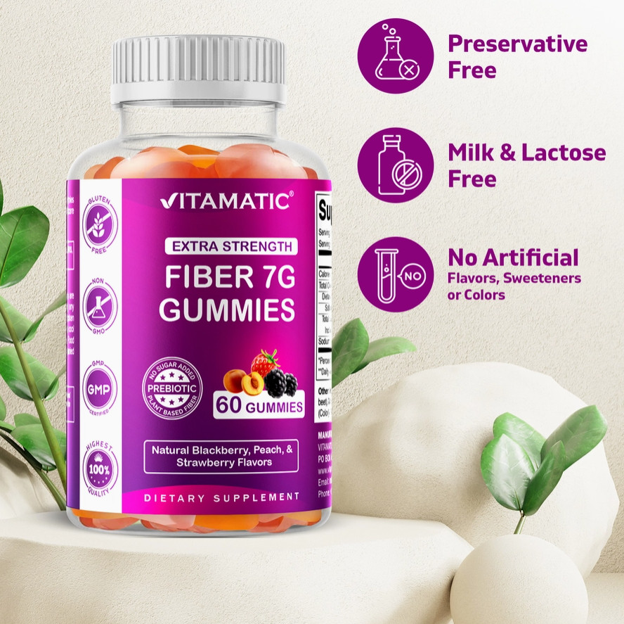 Fiber Gummies, Extra Strength, Natural Blackberry, Peach, & Strawberry, 7G, 60ct