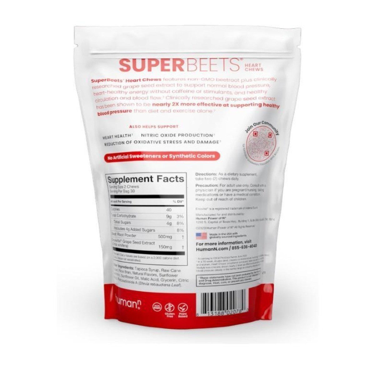 NEW Non-GMO Humann SuperBeets Heart Chews Pomegranate Berry 60 Count