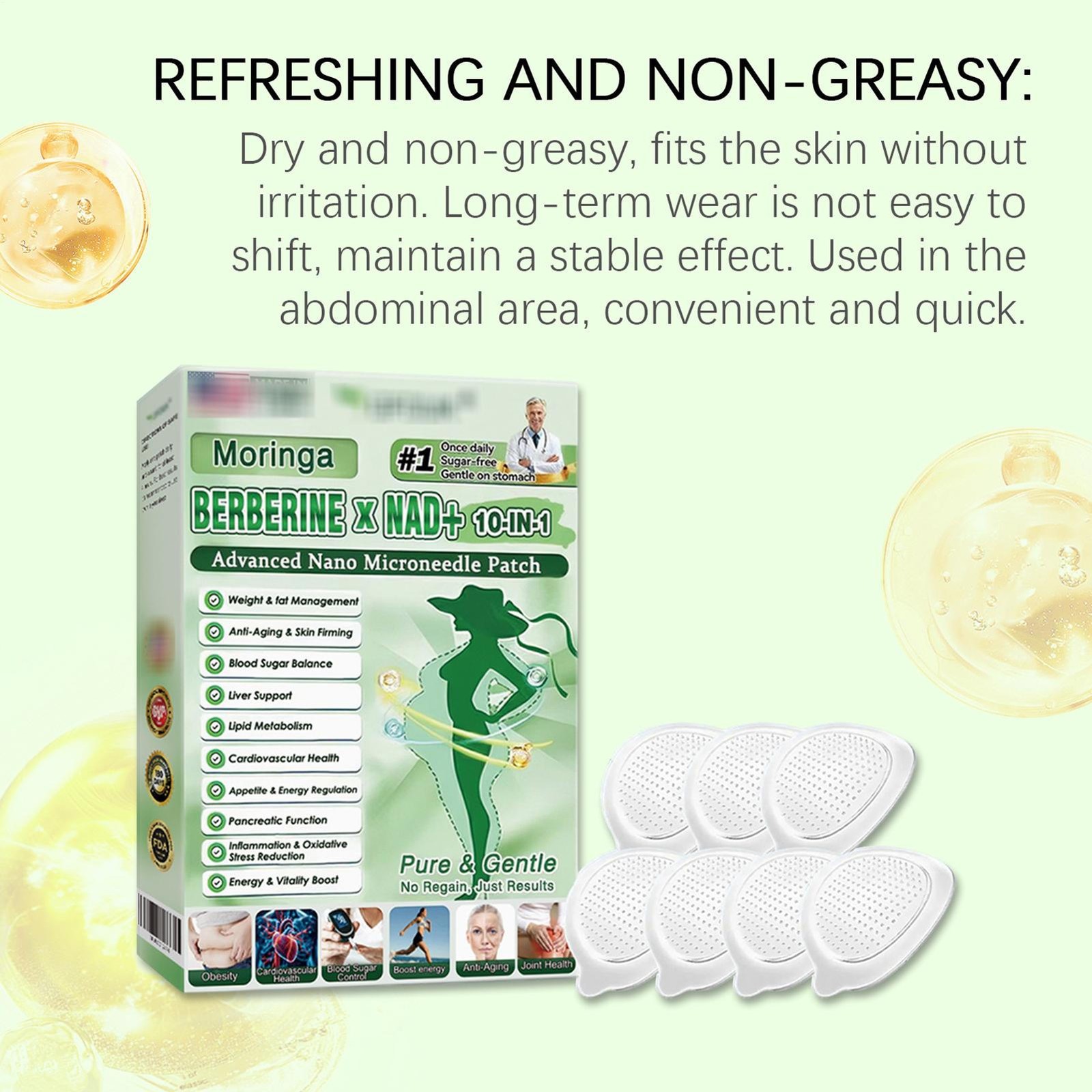 Moringa & Berberine 10-IN-1 Advanced Nano Microneedle Patch 7pcs/box – (1-5 BOX)