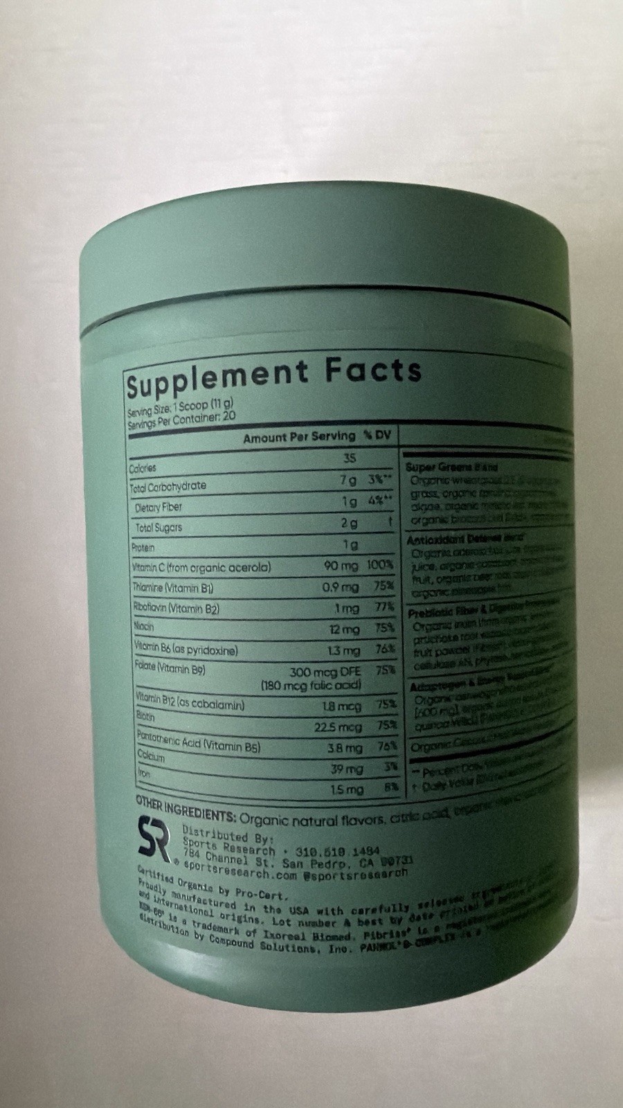 Organic Greens Pineapple Coconut Superfood Powder for Energy & Detox 20 Servings