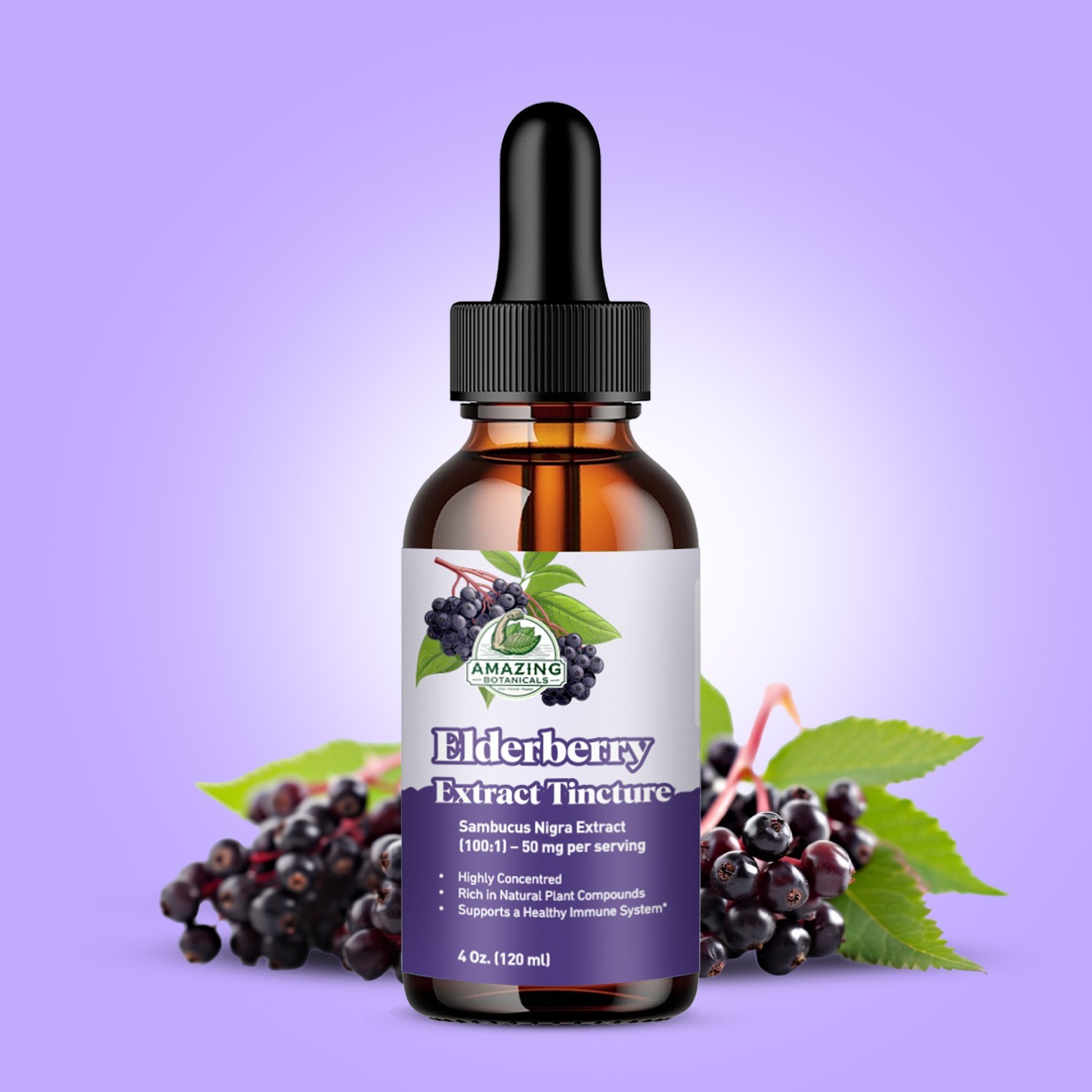 Amazing Botanicals Elderberry Extract 100X Strength Organic Liquid Immune Supprt