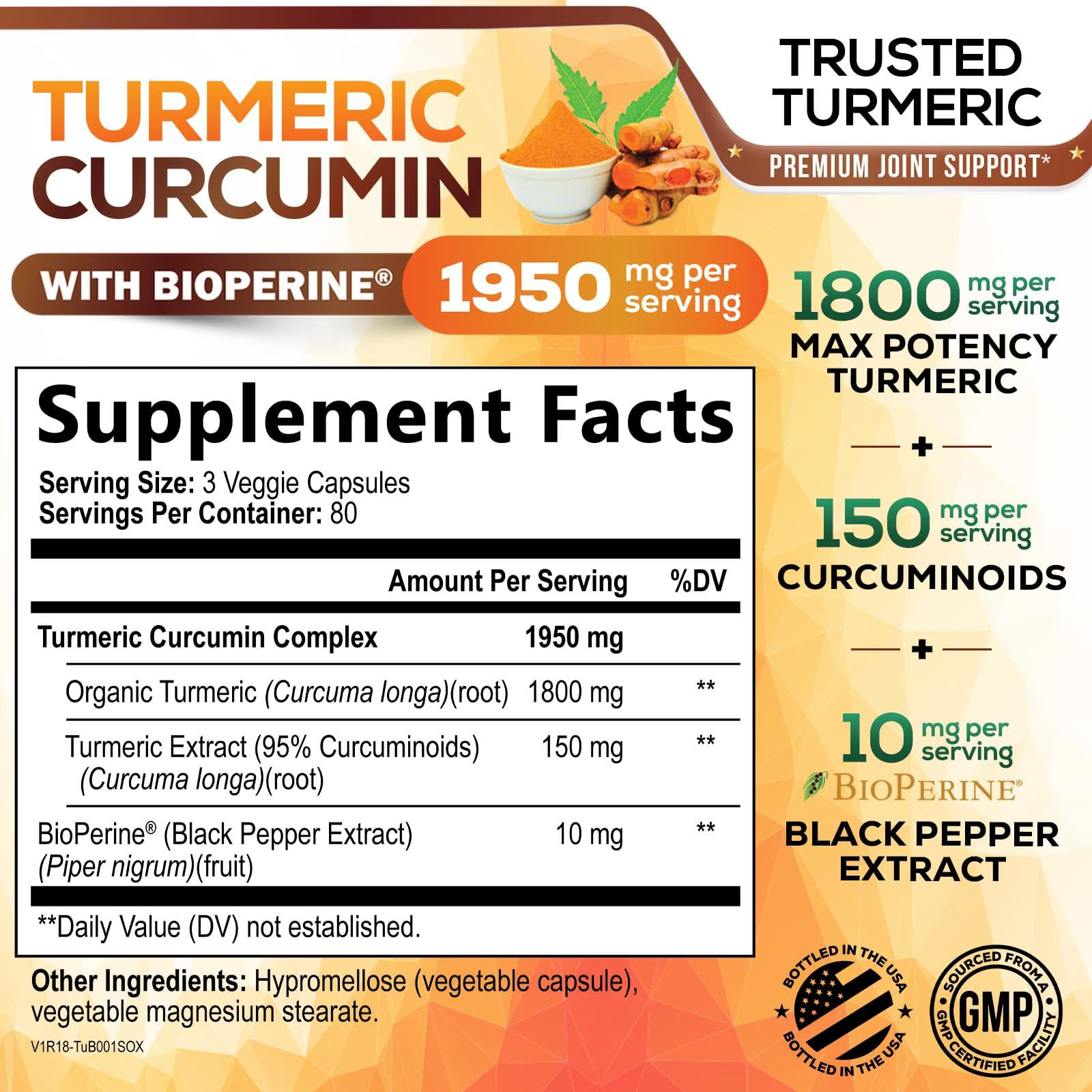 Turmeric Curcumin Supplement 95% Curcuminoids with BioPerine 240 Capsules