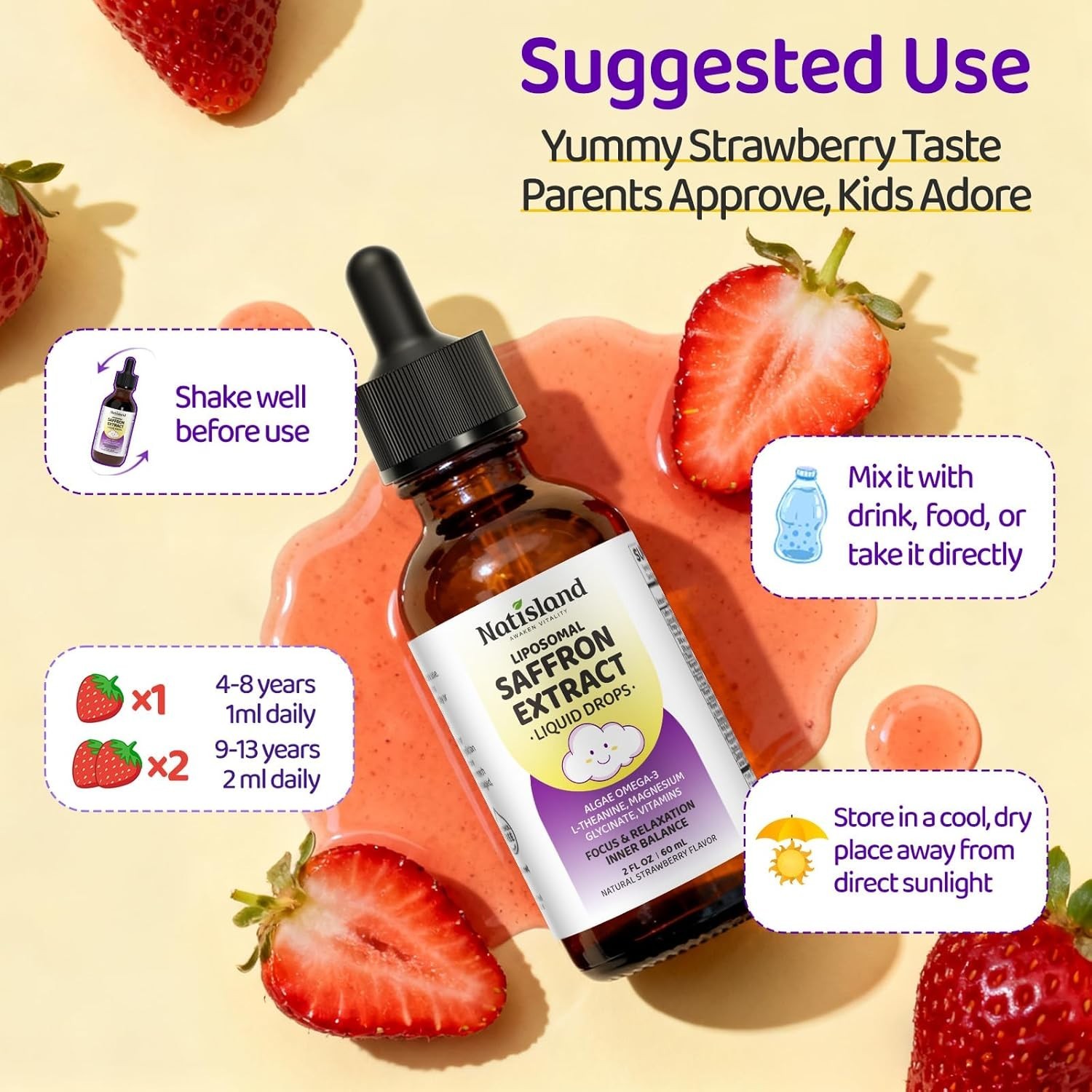 NATISLAND Liposomal Saffron Drops for Kids ~ Organic Saffron Extract Supplement