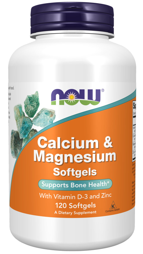 NOW Calcium & Magnesium 120 Softgels Vitamin D3 & Zinc FRESH 07/25EXP