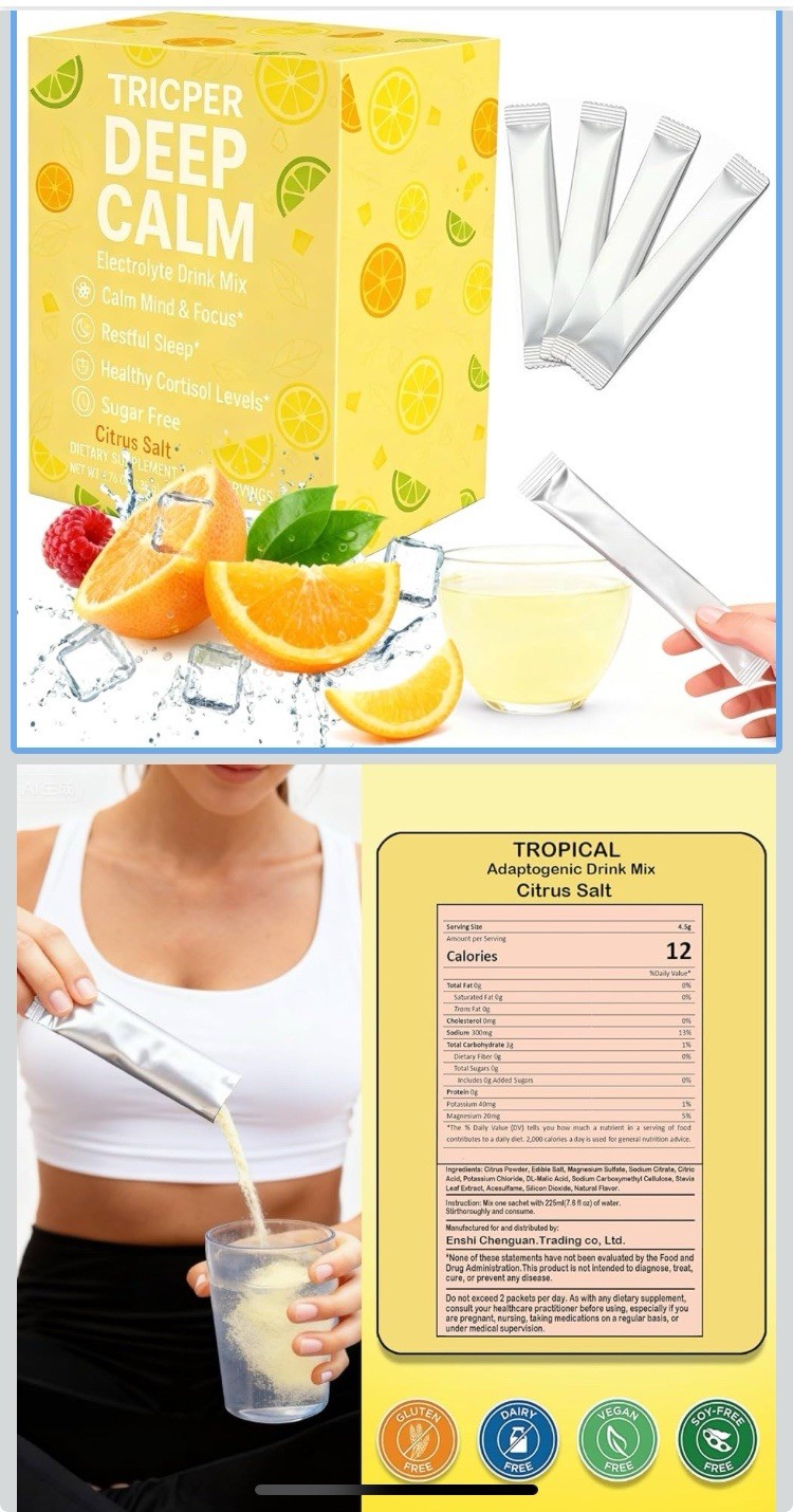 Tricher Deep Calm Électrolyte Drink Mix, Powder for Relaxation, Focus & Restful