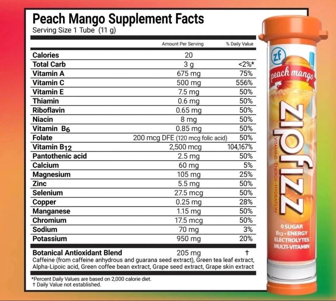 Zipfizz Multi-Vitamin Energy Hydration Drink Mix Grape Fruit Punch Mango Pack of
