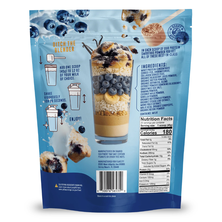 FlavCity Blueberry Muffin Protein Smoothie – On the Go Meal Alternative 20 Srv