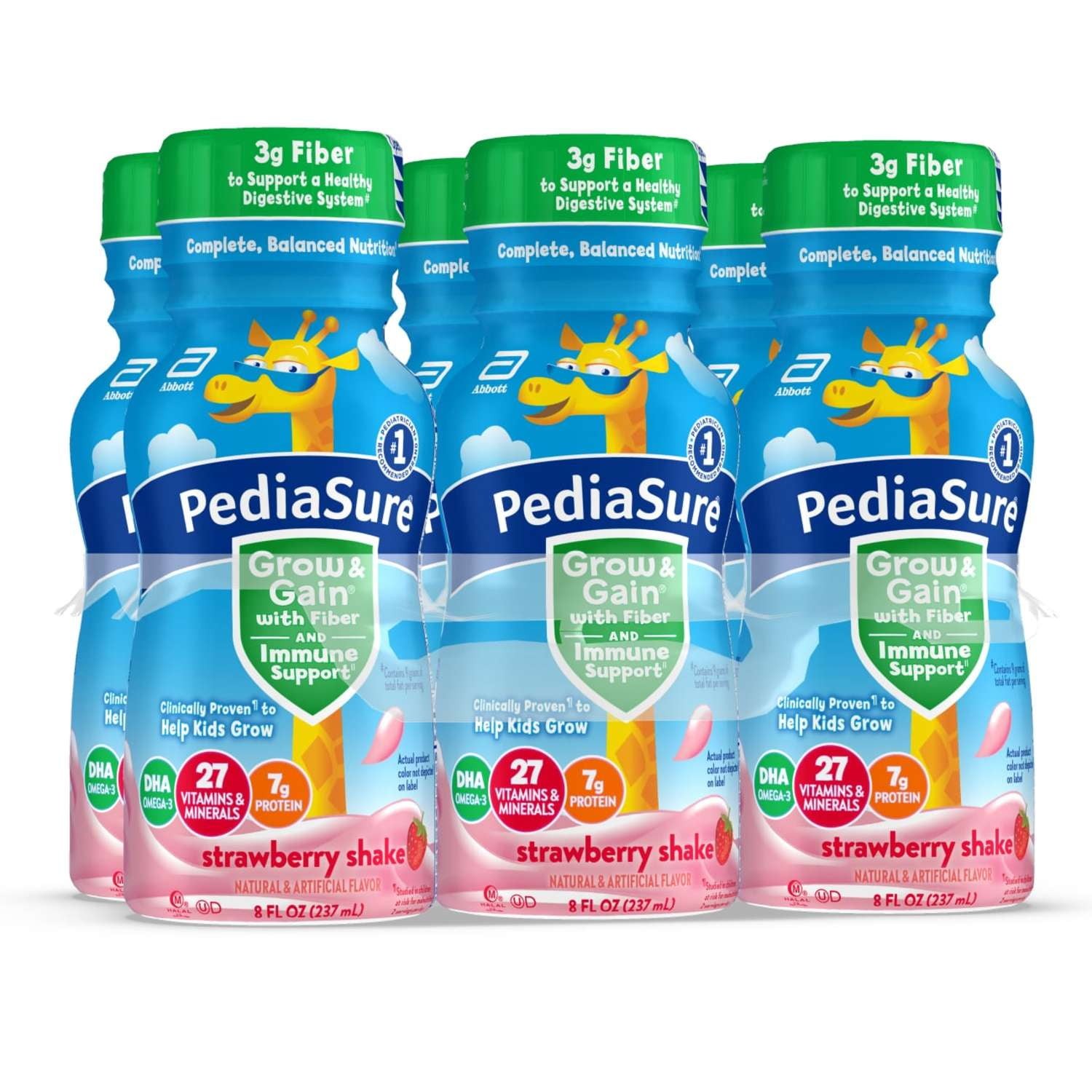 PediaSure Grow and Gain with FIBER Strawberry Shake, 8oz – 24 Pack Exp 9/2026
