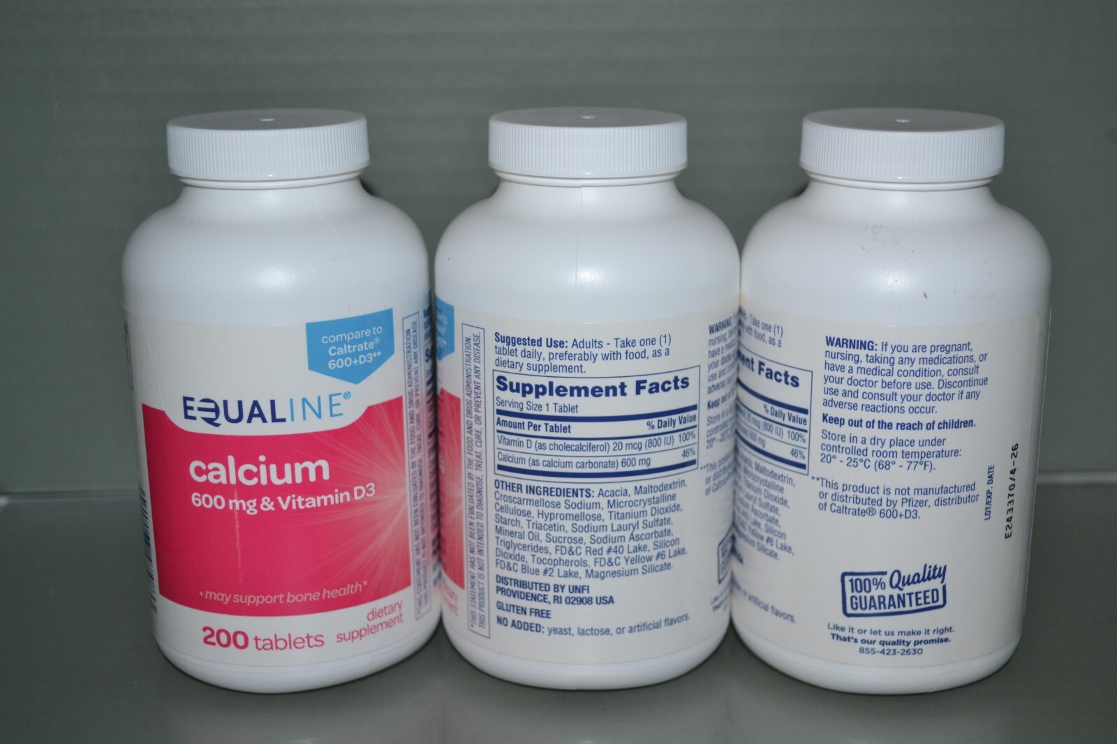 (3) Equaline Calcium 600 mg & Vitamin D3, 200 Tablets Each, Exp. 04/2026