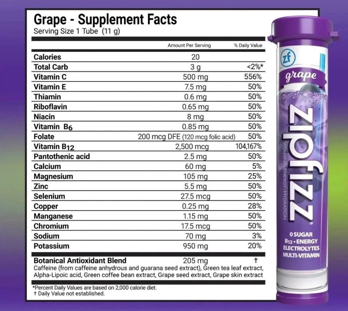 Zipfizz Multi-Vitamin Energy Hydration Drink Mix Grape Fruit Punch Mango Pack of