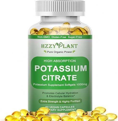 Potassium Supplement Softgels, High Absorption Potassium Citrate 1000Mg for Musc